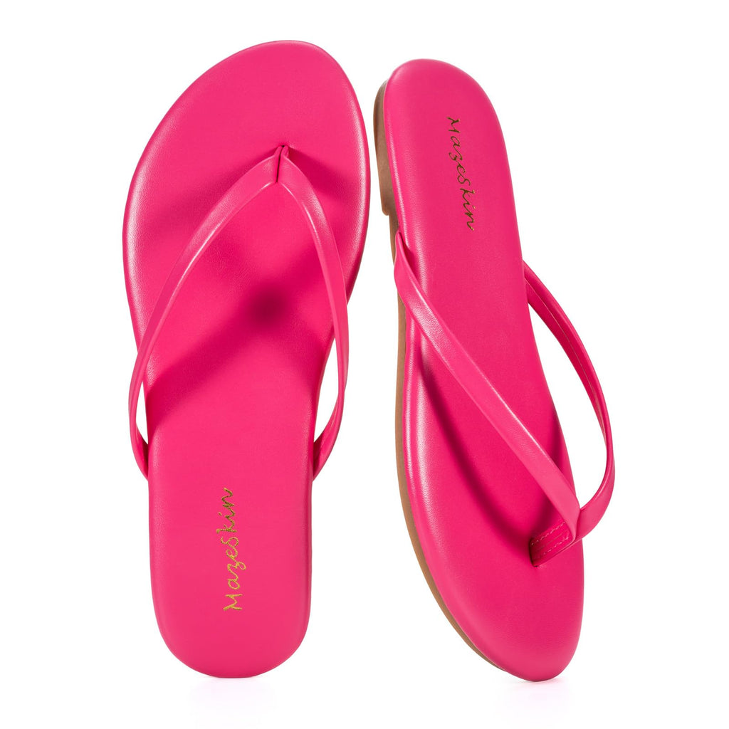 mazeskin Women's Memory Foam Comfortable Flat Thong Sandals Dressy Summer Beach Leather Slide Flip Flops
