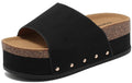 BiuYorBTY Suede Platform Sandals Women, Cork Footbed Espadrille Wedge Lady, Open Toe Chunky Mules, Summer Beach Slip On Shoes, Casual Comfort Slippers, Outdoor Footwear Slides