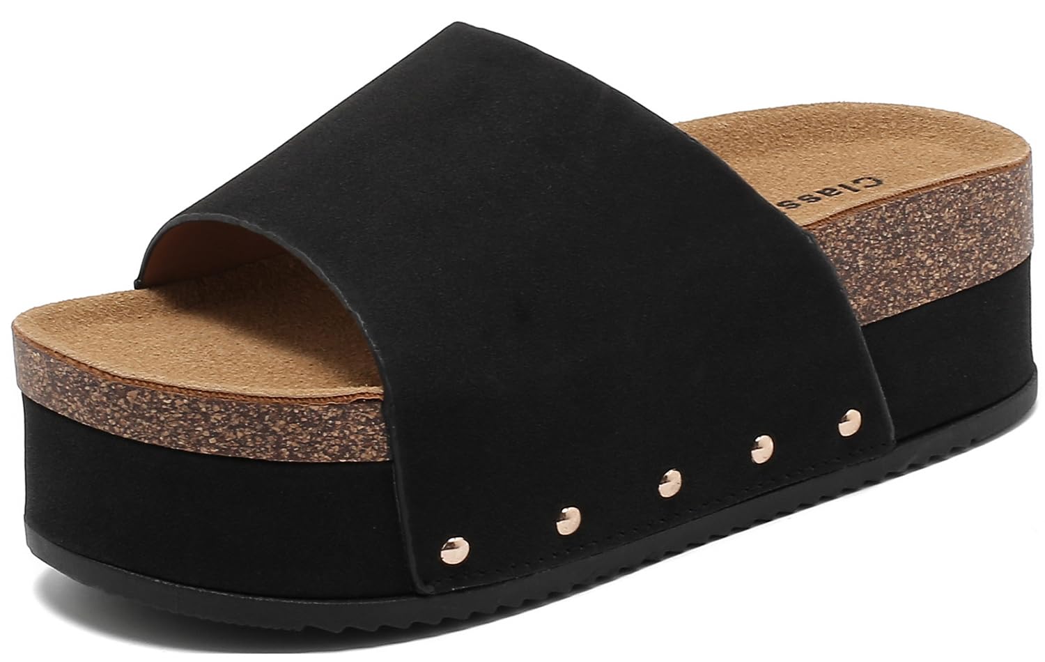 BiuYorBTY Suede Platform Sandals Women, Cork Footbed Espadrille Wedge Lady, Open Toe Chunky Mules, Summer Beach Slip On Shoes, Casual Comfort Slippers, Outdoor Footwear Slides