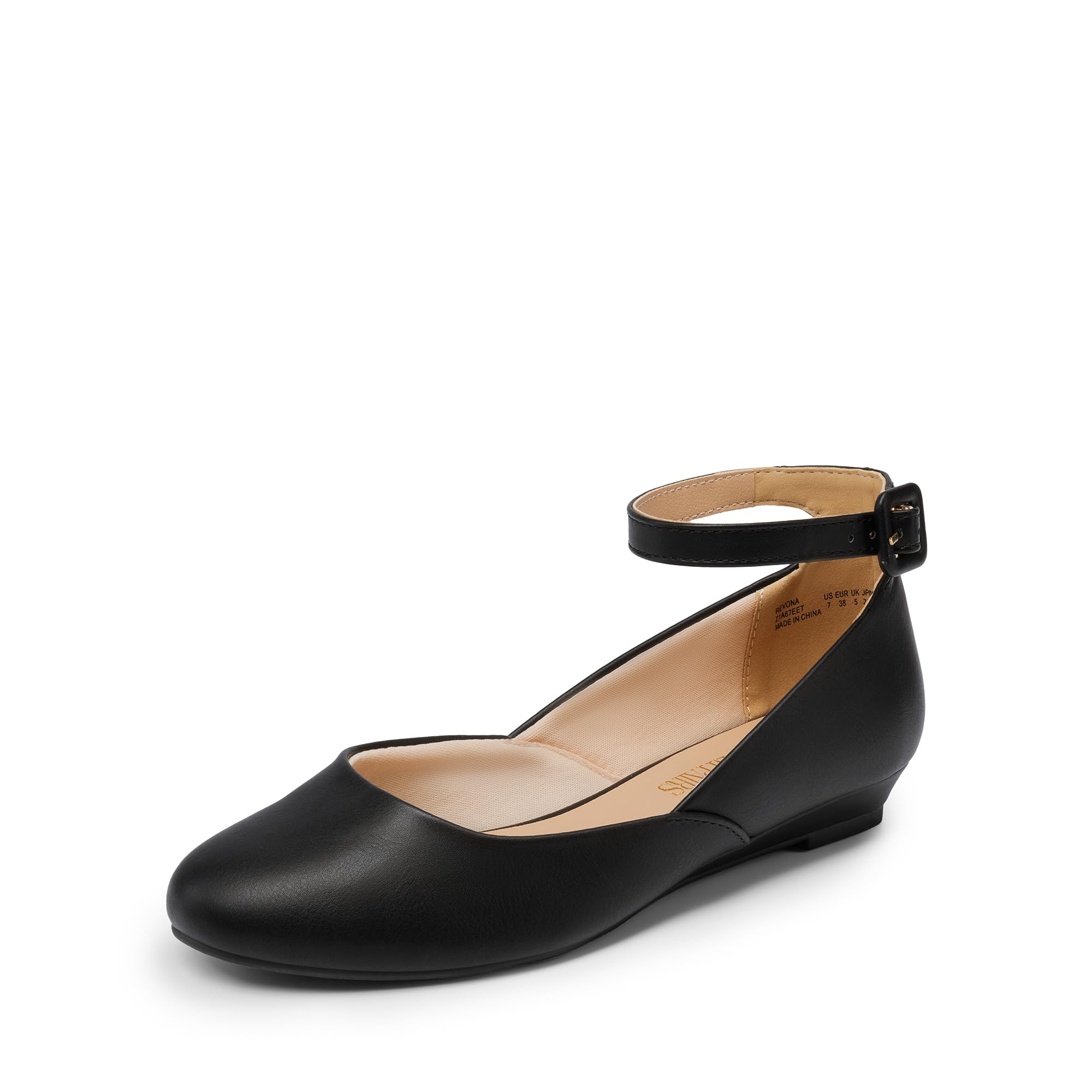 DREAM PAIRS Women's Dress Flats Ballet Low Wedge Round Toe Ankle Strap Comfortable Casual Flats Shoes