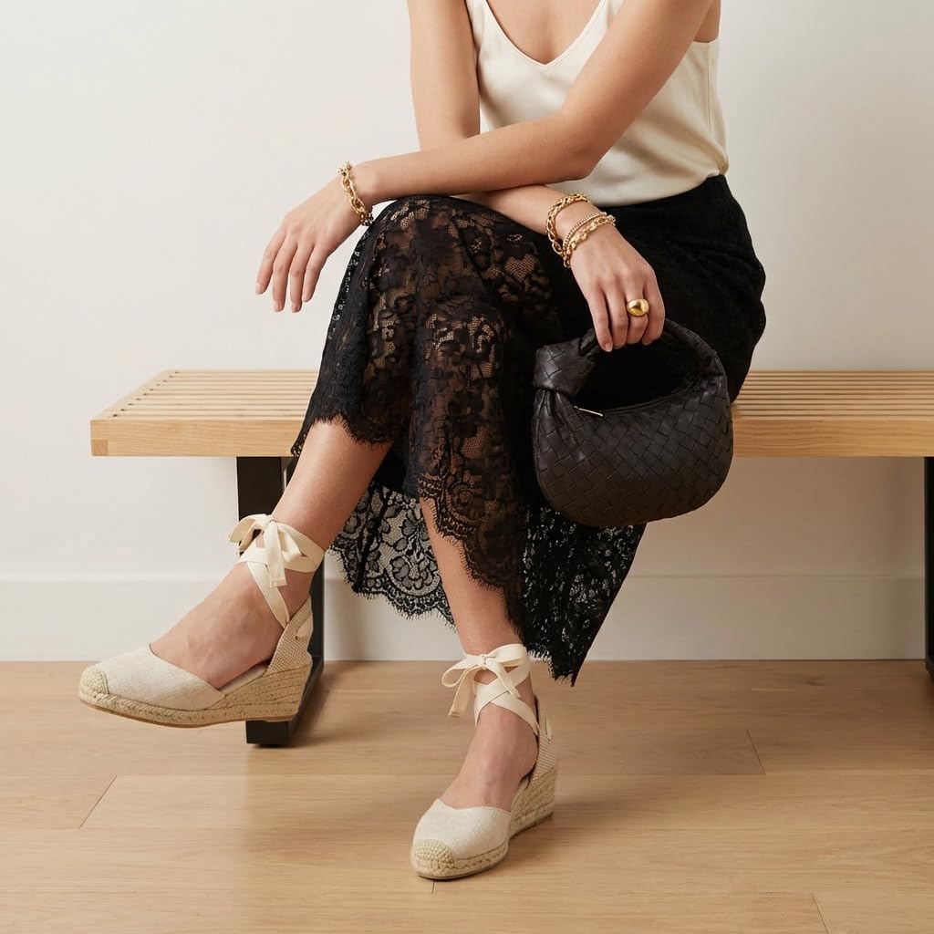CUSHIONAIRE Bonita Platform Espadrille Wedge Sandals for Women, Closed Toe Lace Up Ankle Wrap Dressy Everyday Womens Heels