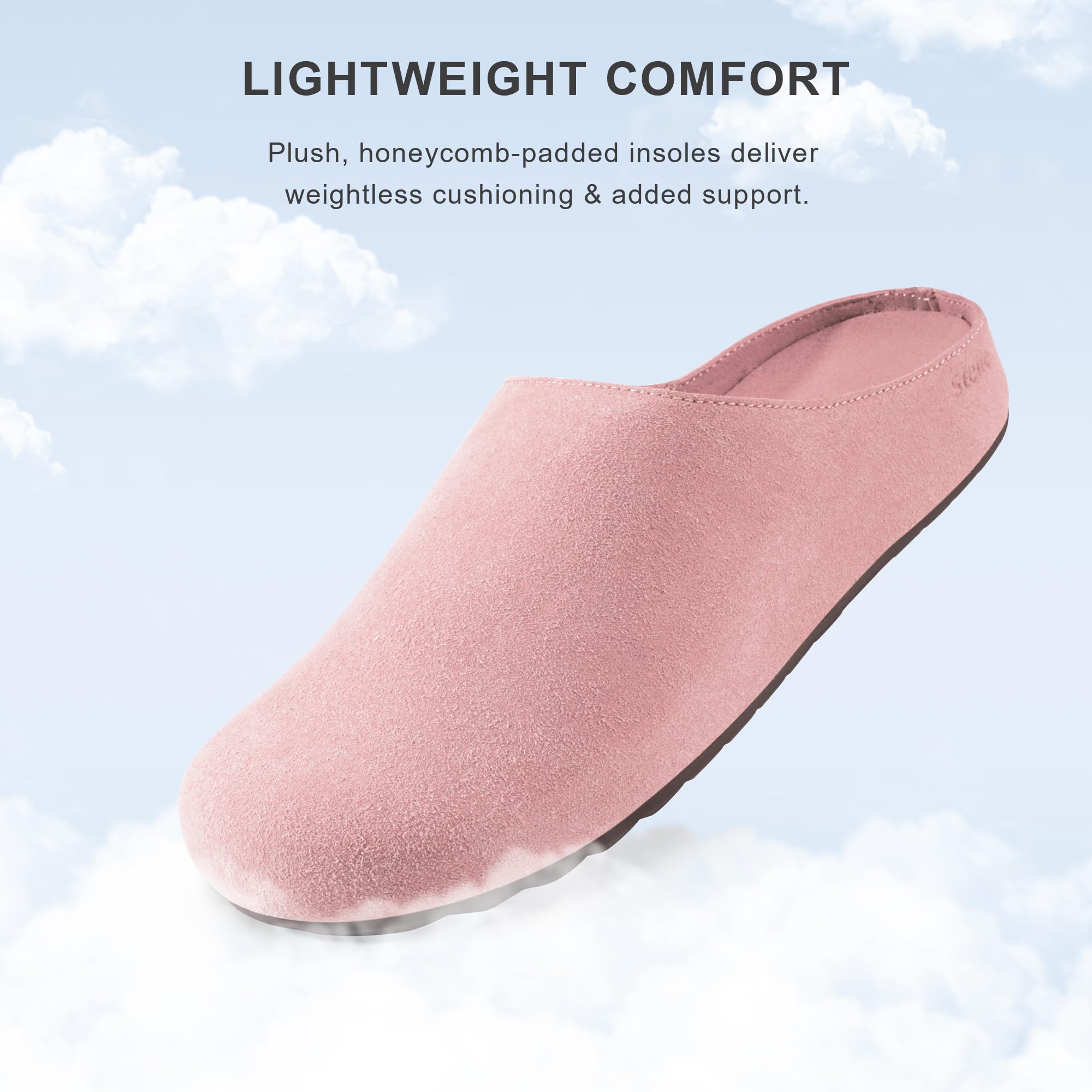 Women's Suede Clogs with Arch Support and Cork Footbed