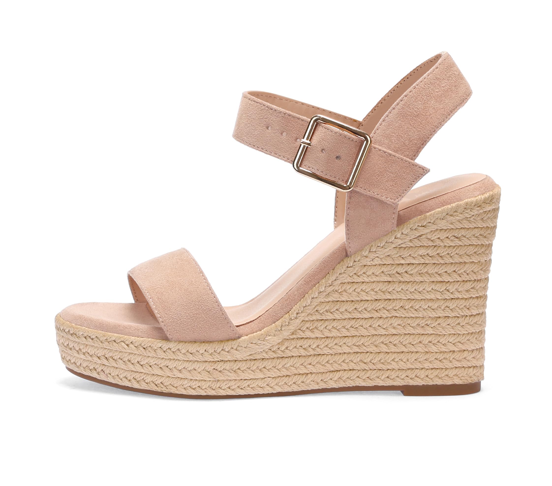 SUMOJIU Wedges for Women, Espadrille Platform Sandals, Comfortable Open Toe Wedge Heels with Ankle Strap Buckle, Summer Vacation Casual Shoes