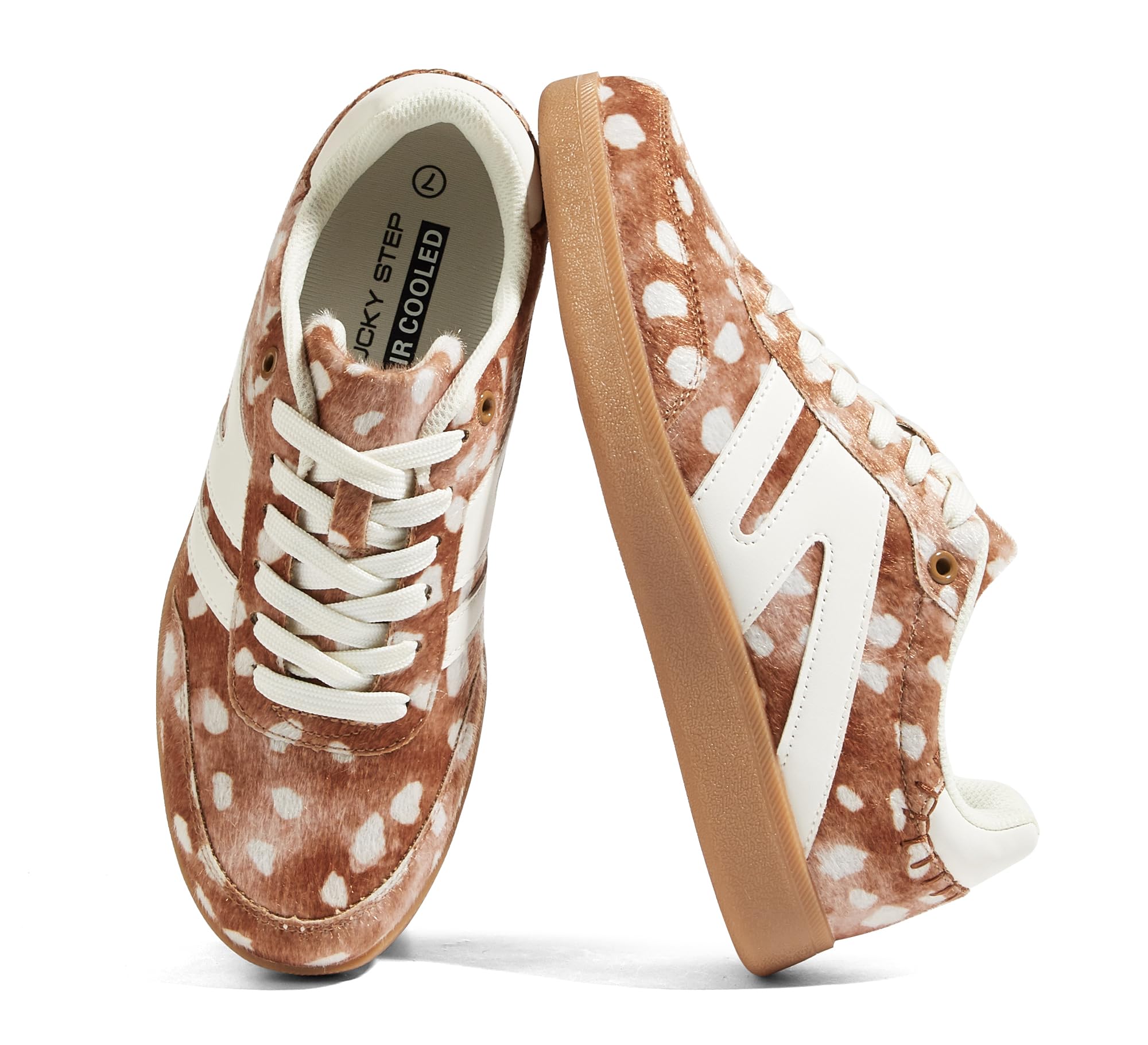 LUCKY STEP Women's Retro Leather Gum-Sole Sneakers