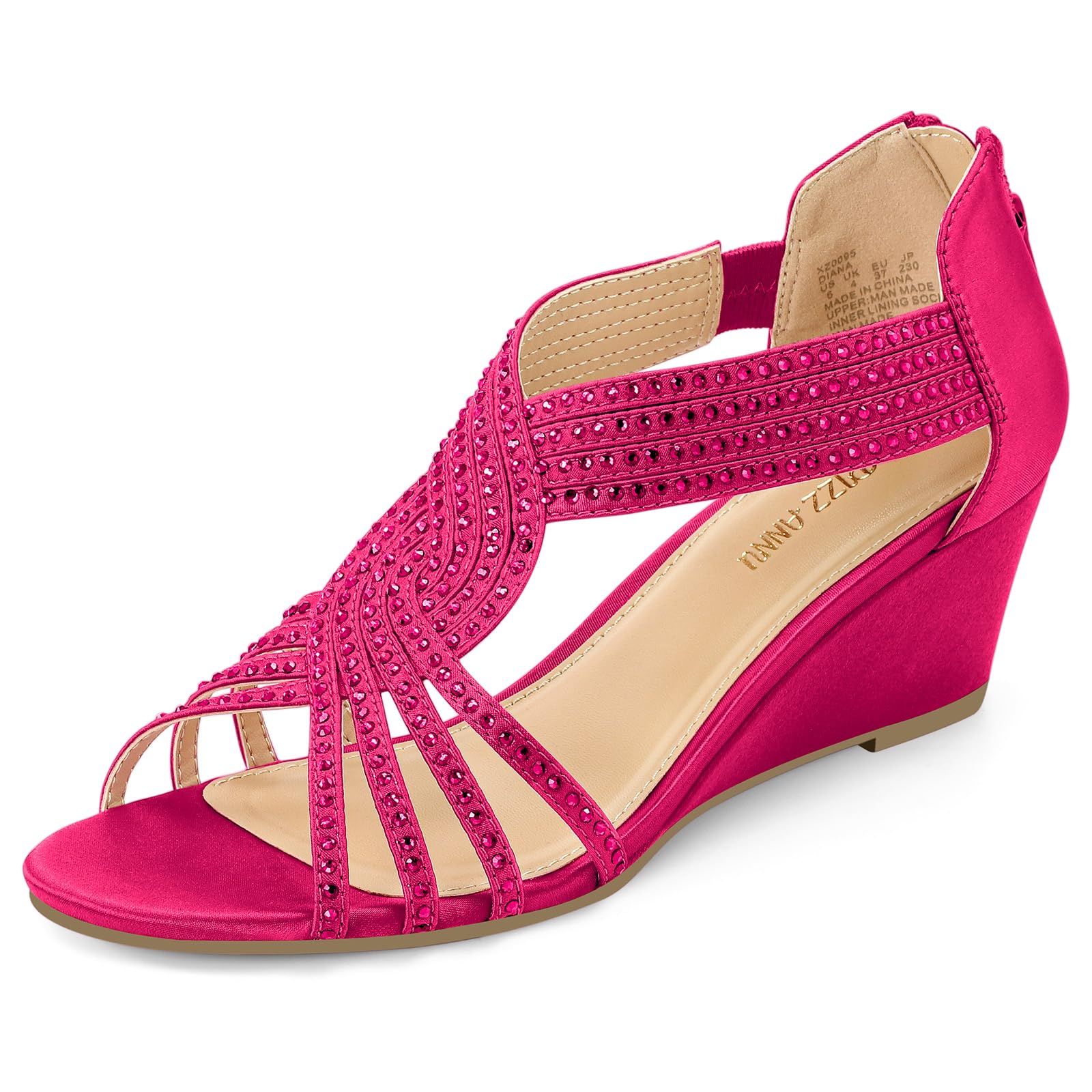 PIZZ ANNU Women's Diana Rhinestone Low-Wedge Sandals