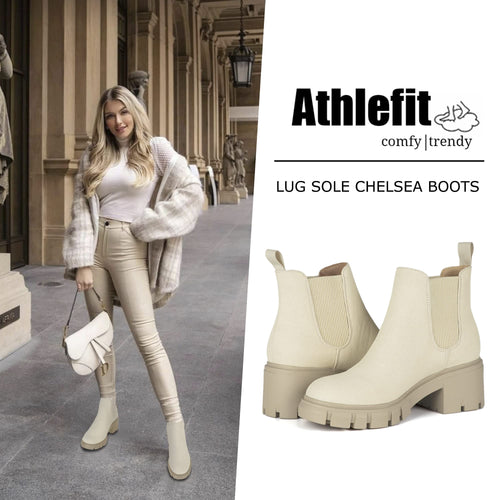 Athlefit Women's Chelsea Ankle Boots with Chunky Lug Sole