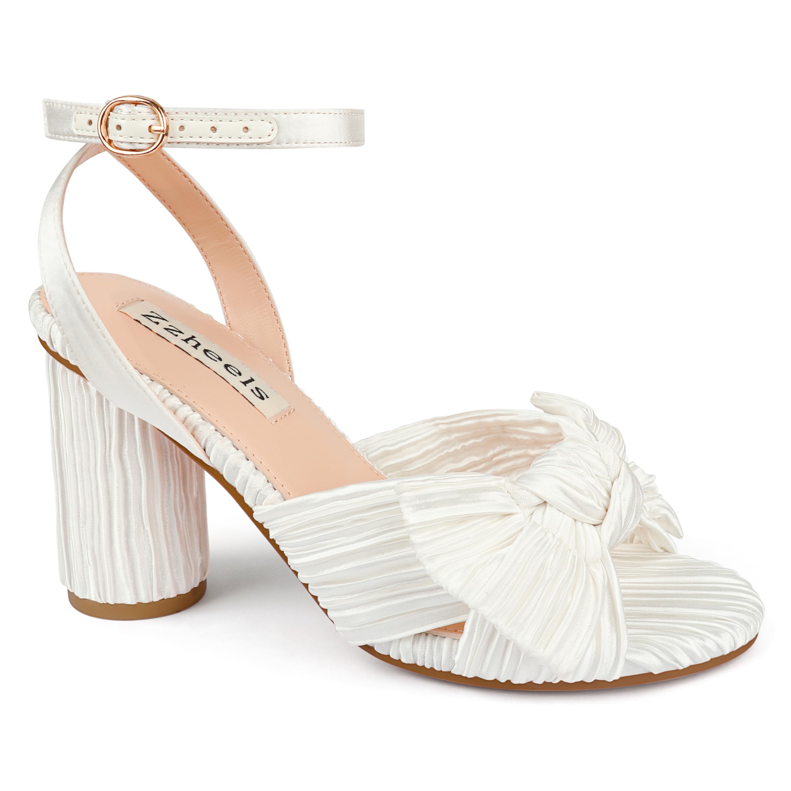 Zzheels Women's Bow-Knot Block-Heel Bridal Sandals
