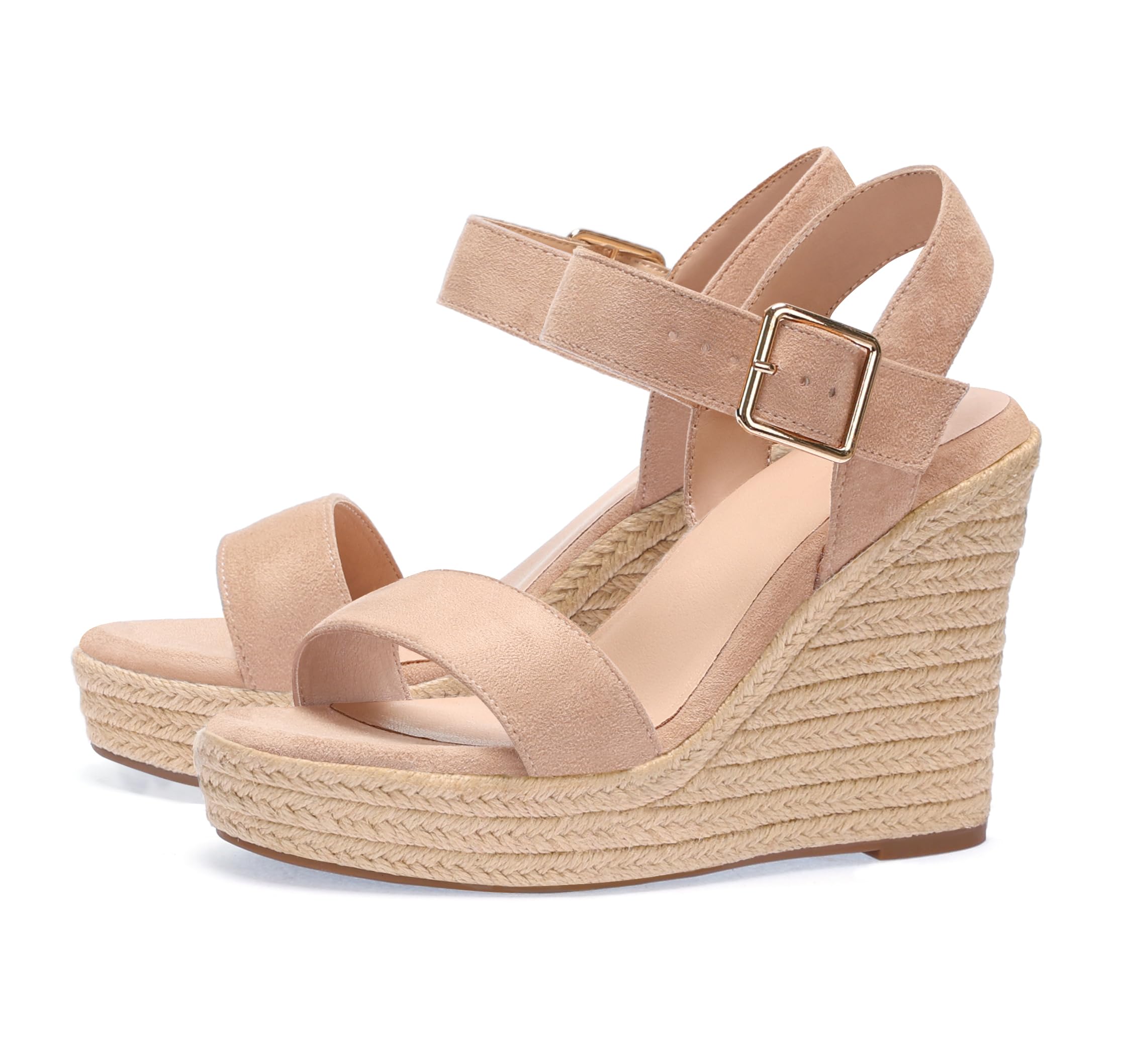 SUMOJIU Wedges for Women, Espadrille Platform Sandals, Comfortable Open Toe Wedge Heels with Ankle Strap Buckle, Summer Vacation Casual Shoes