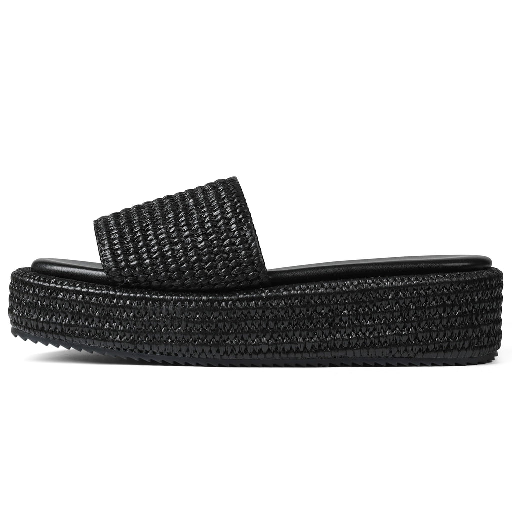 EQAUDES Platform Slip on Espadrille Sandals for Women Wedges Slides Bohemia Sandals Flatform Open Toe Beach Sandals