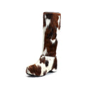 Women's Cowhide Calf Hair Wool-Lined Knee-High Boots
