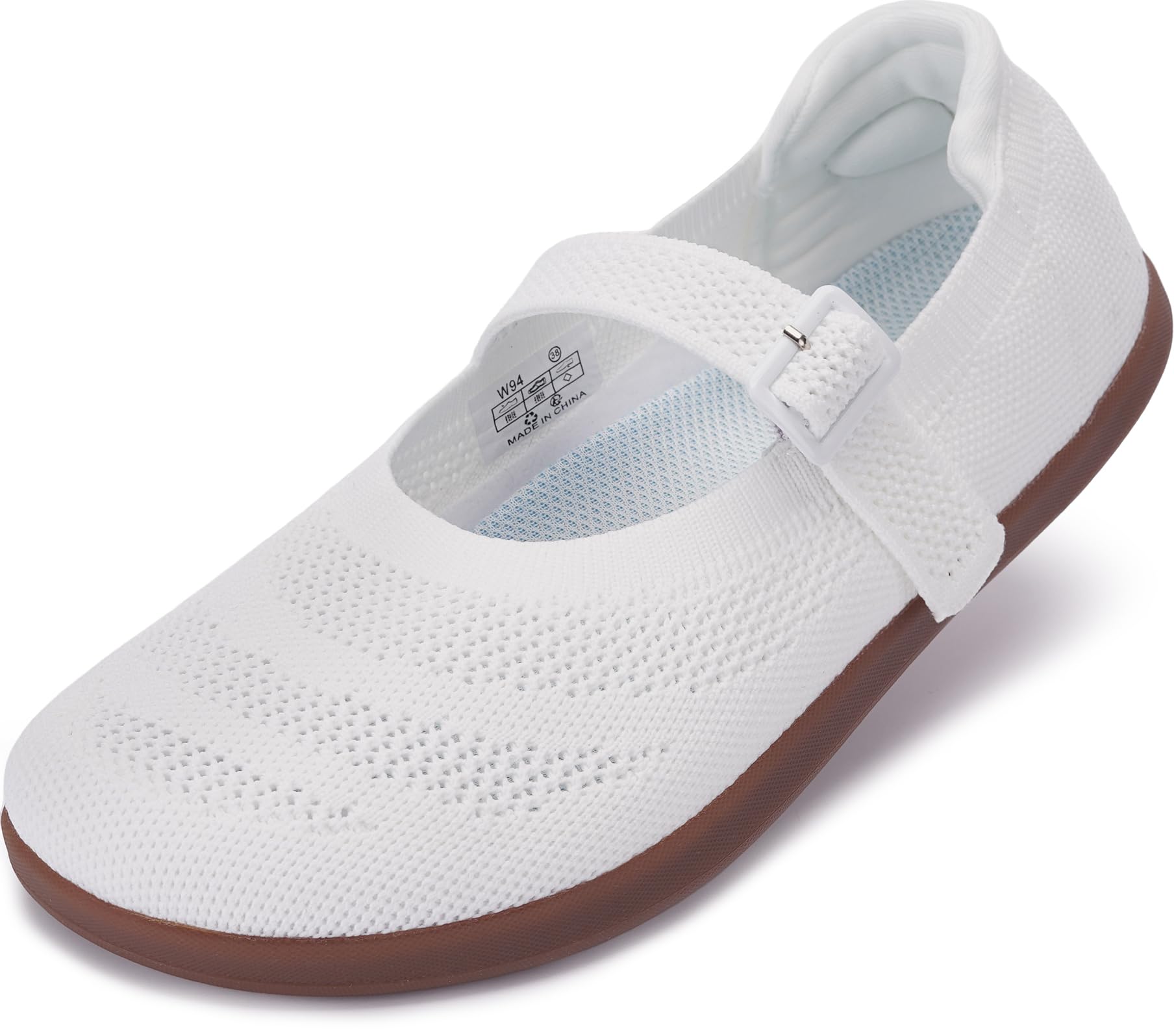 WHITIN Women's Barefoot Mary Jane Flats + Wide Toe Box + Zero Drop Sole + Adjustable Straps