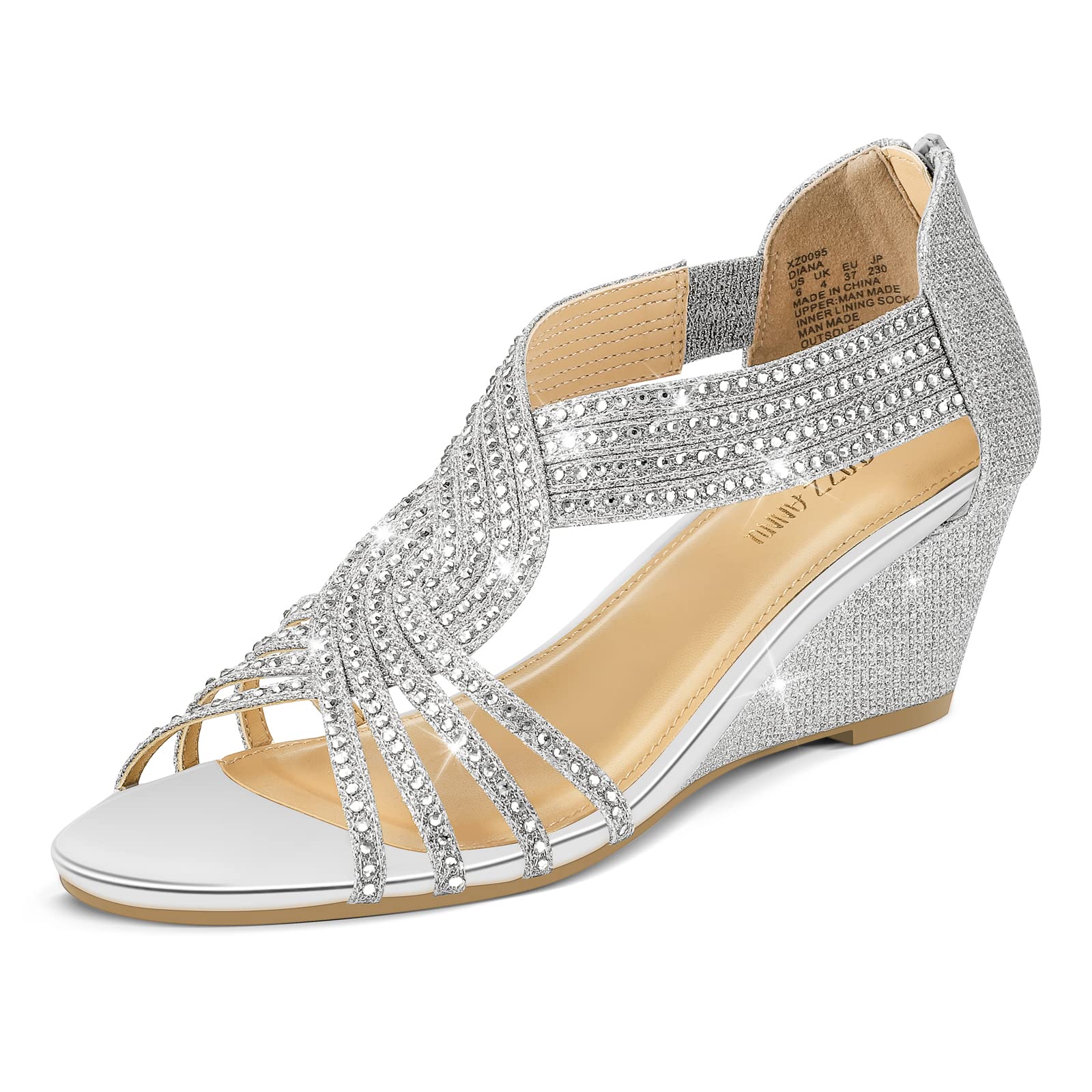 PIZZ ANNU Women's Diana Rhinestone Low-Wedge Sandals