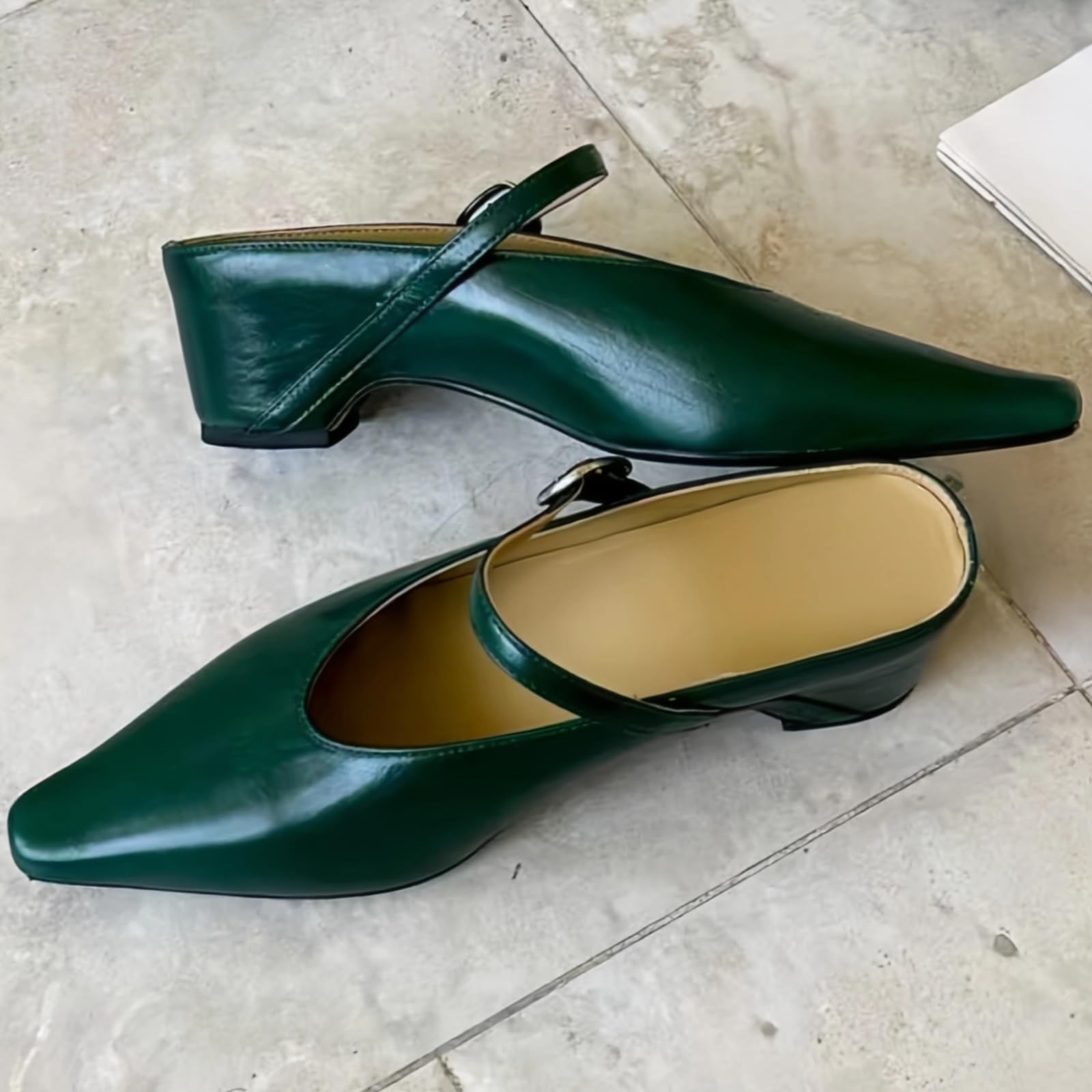 Women's Leather Mary Jane Mules with Chunky Block Heel