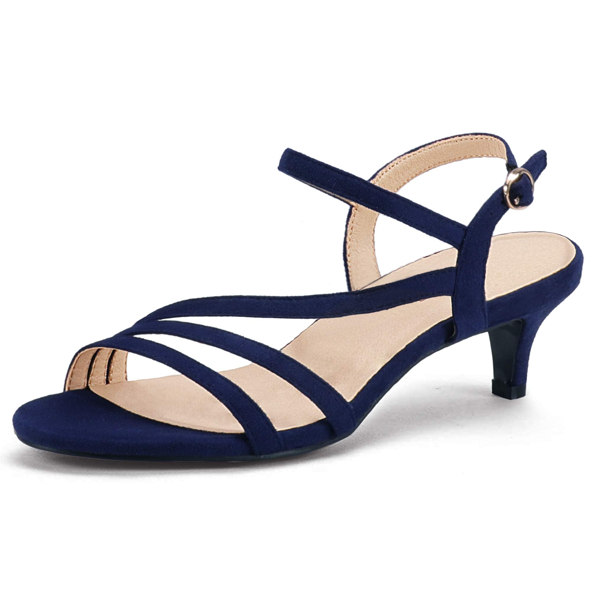 IDIFU Women's Strappy Low Kitten-Heel Dress Sandals