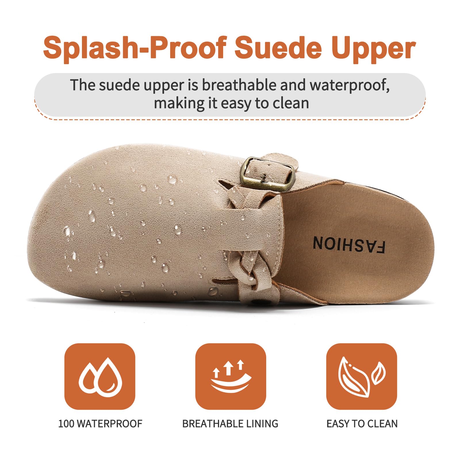 Women's Suede Clogs with Cork Footbed and Arch Support