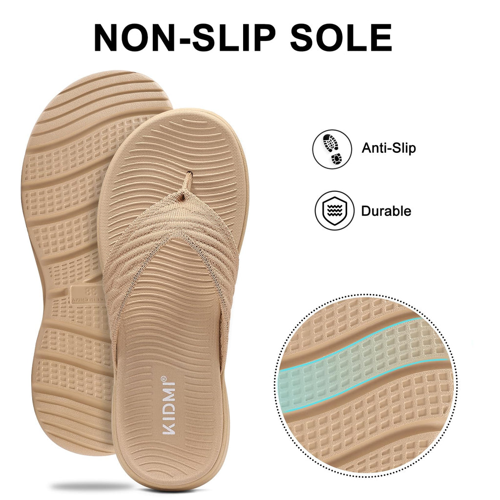 KIDMI Women's Arch Support Flip Flops with Soft Cushion Comfortable Summer Beach Slip On Walking Thong Sandals