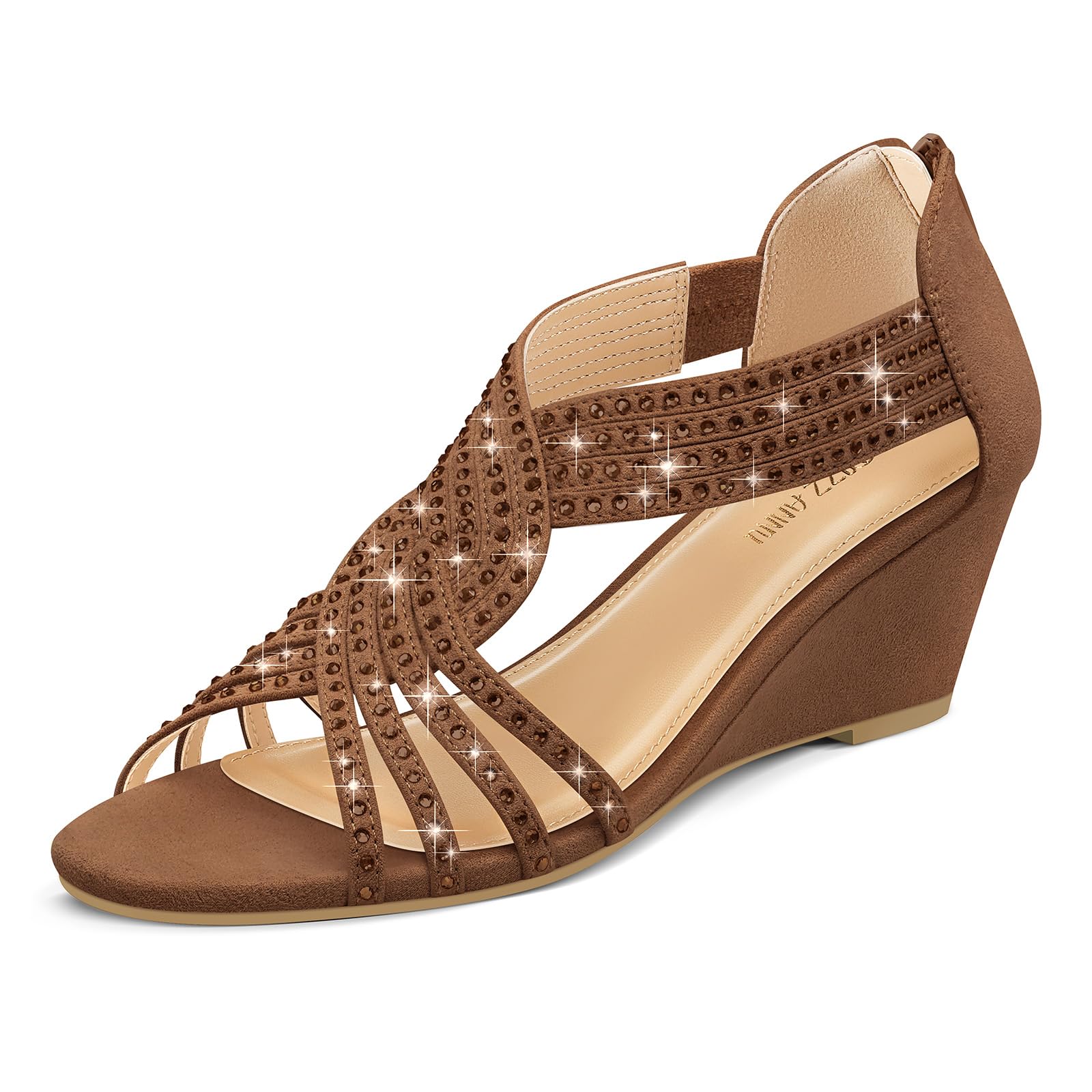 PIZZ ANNU Women's Diana Rhinestone Low-Wedge Sandals
