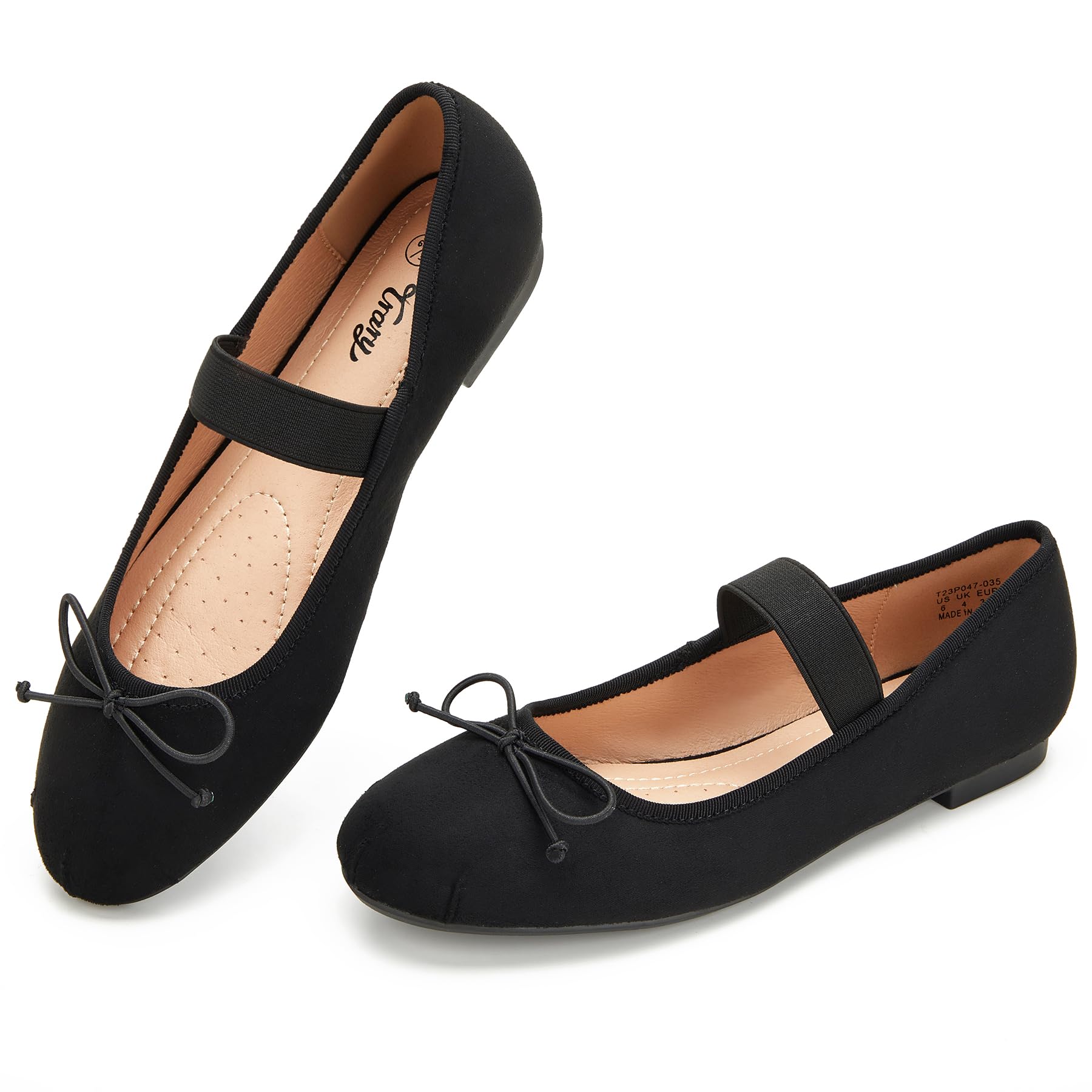 Trary Flats for Women Closed Round Toe Ballet Flats Mary Jane Shoes Women with Elastic Strap Cute Bowknot Comfortable Dress Shoes for All-Year Daily Work Casual Wear