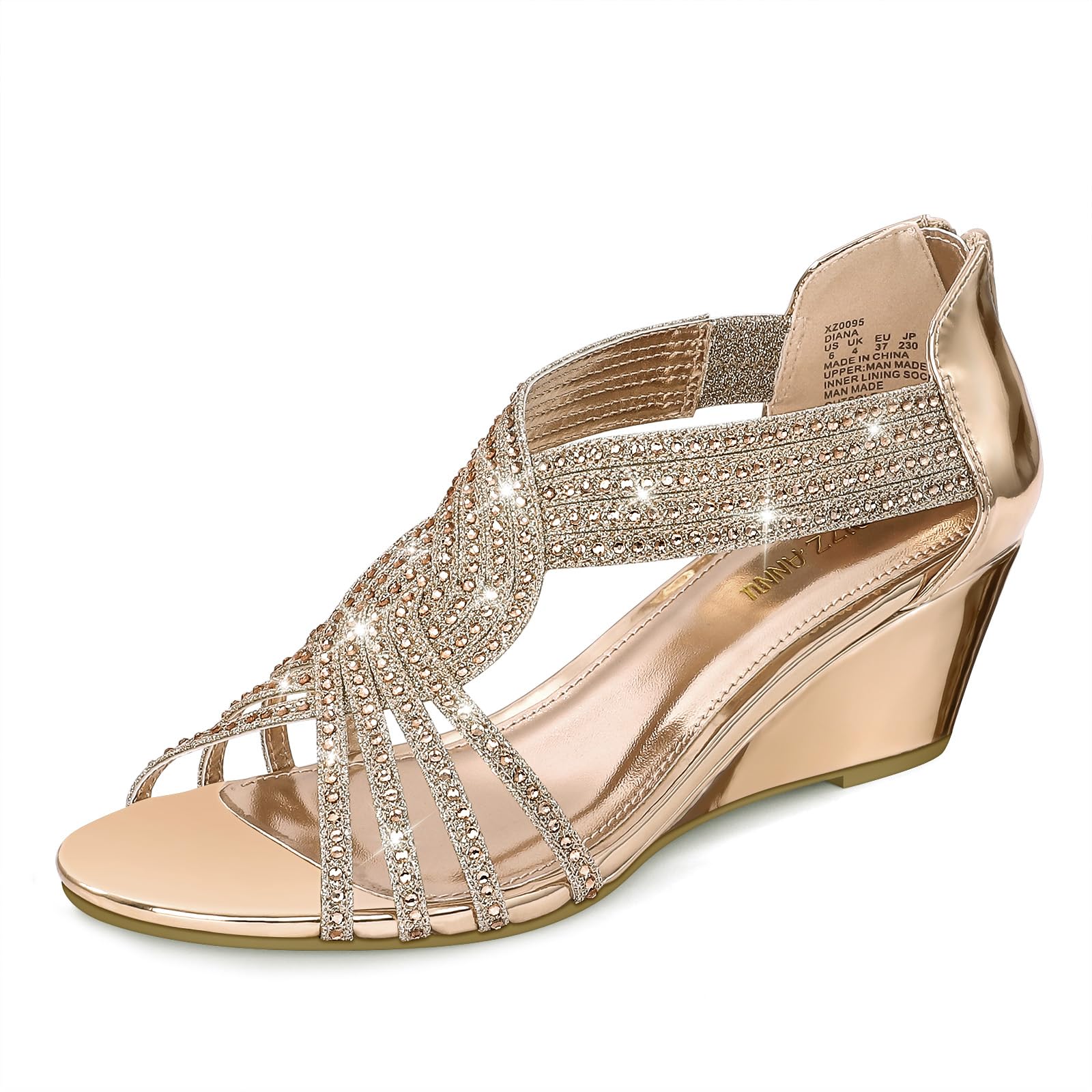 PIZZ ANNU Women's Diana Rhinestone Low-Wedge Sandals
