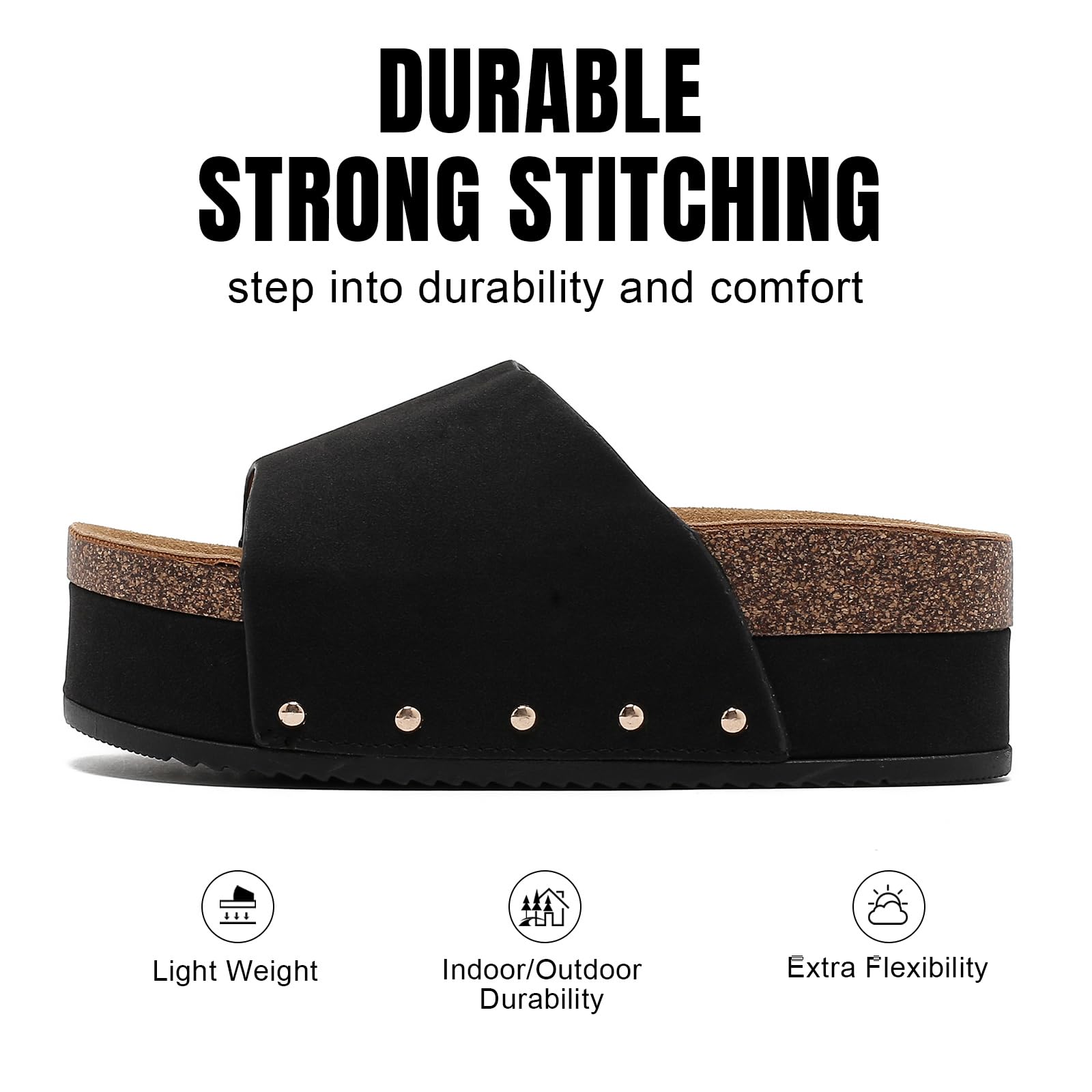 BiuYorBTY Suede Platform Sandals Women, Cork Footbed Espadrille Wedge Lady, Open Toe Chunky Mules, Summer Beach Slip On Shoes, Casual Comfort Slippers, Outdoor Footwear Slides