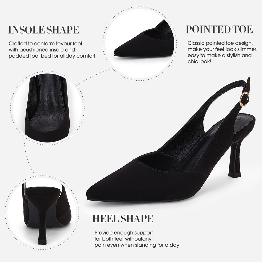 Rilista Women's Pointed-Toe Slingback Kitten-Heel Pumps