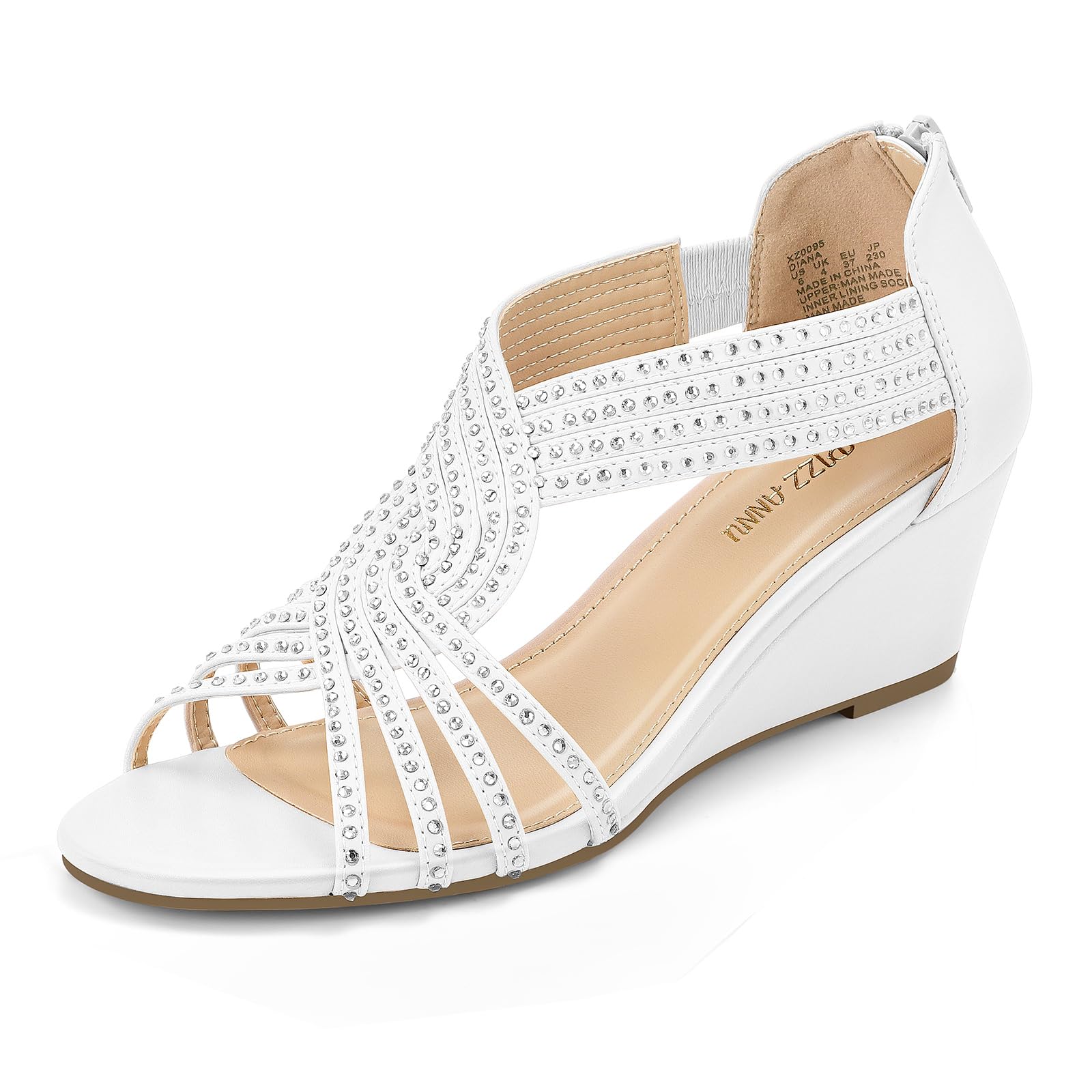 PIZZ ANNU Women's Diana Rhinestone Low-Wedge Sandals