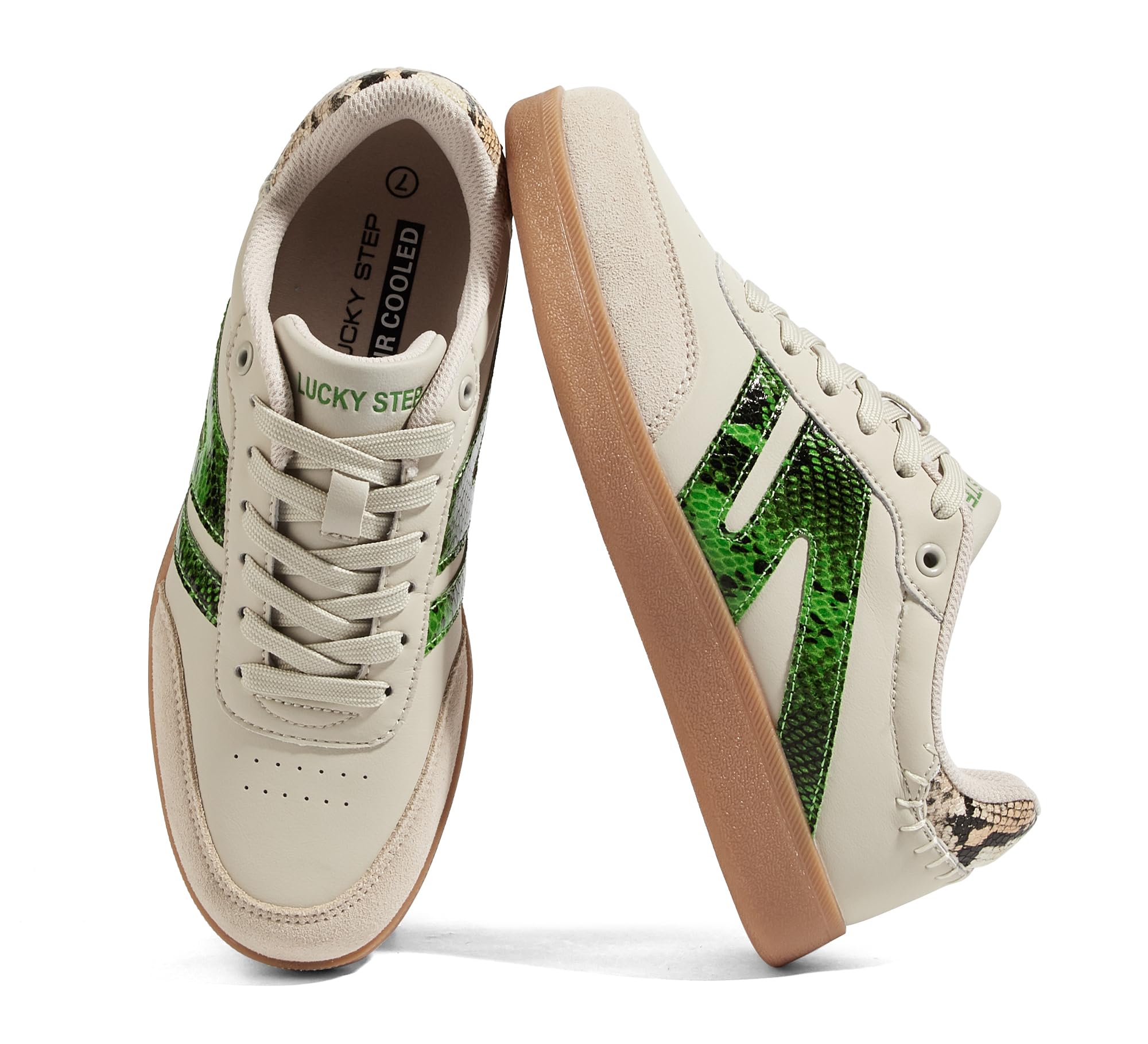 LUCKY STEP Women's Retro Leather Gum-Sole Sneakers