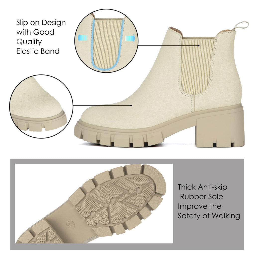Athlefit Women's Chelsea Ankle Boots with Chunky Lug Sole