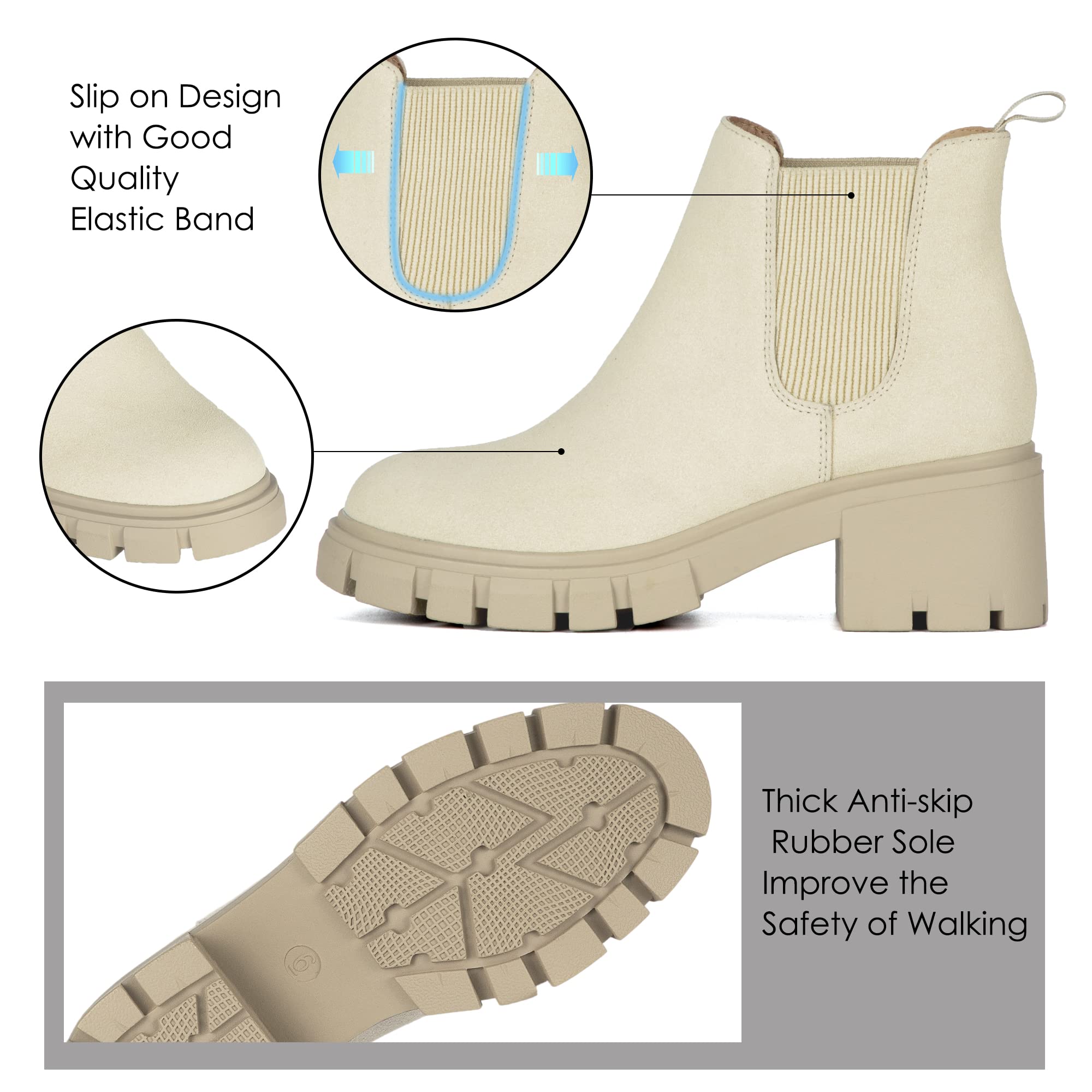 Athlefit Women's Chelsea Ankle Boots with Chunky Lug Sole