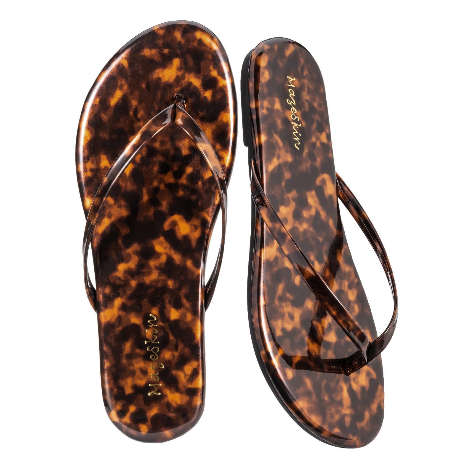 mazeskin Women's Memory Foam Comfortable Flat Thong Sandals Dressy Summer Beach Leather Slide Flip Flops