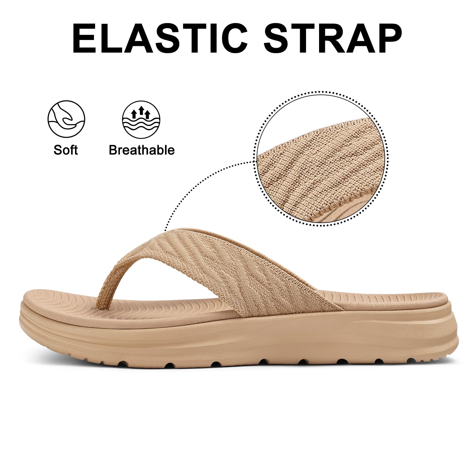 KIDMI Women's Arch Support Flip Flops with Soft Cushion Comfortable Summer Beach Slip On Walking Thong Sandals