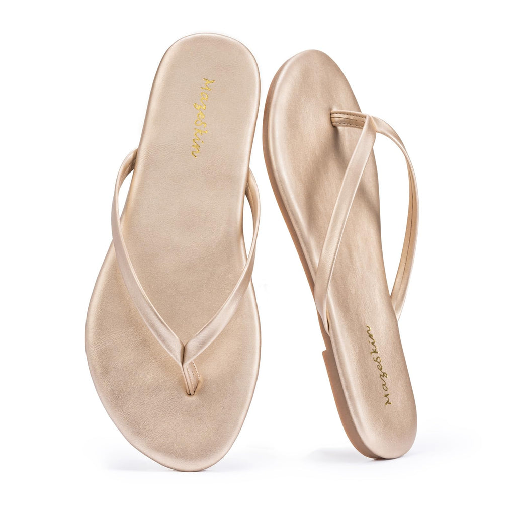 mazeskin Women's Memory Foam Comfortable Flat Thong Sandals Dressy Summer Beach Leather Slide Flip Flops
