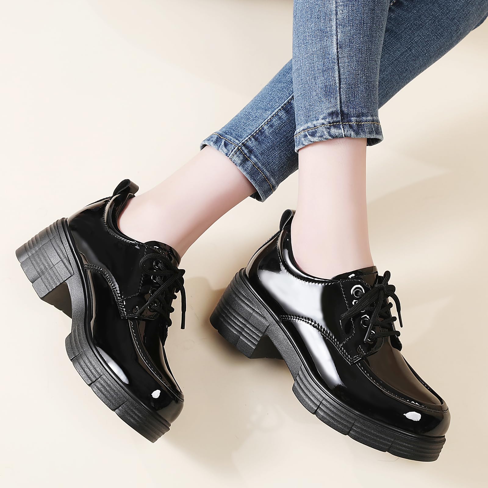 TKKAE Women's Chunky Platform Lace-Up Oxford Shoes