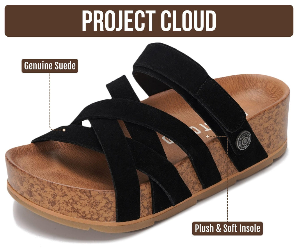 Project Cloud 100% Genuine Leather Platform Sandals Women – Strappy Wedges with Comfortable Plush Insole – Lightweight & Non Slip Wedge Sandals for Women 2026