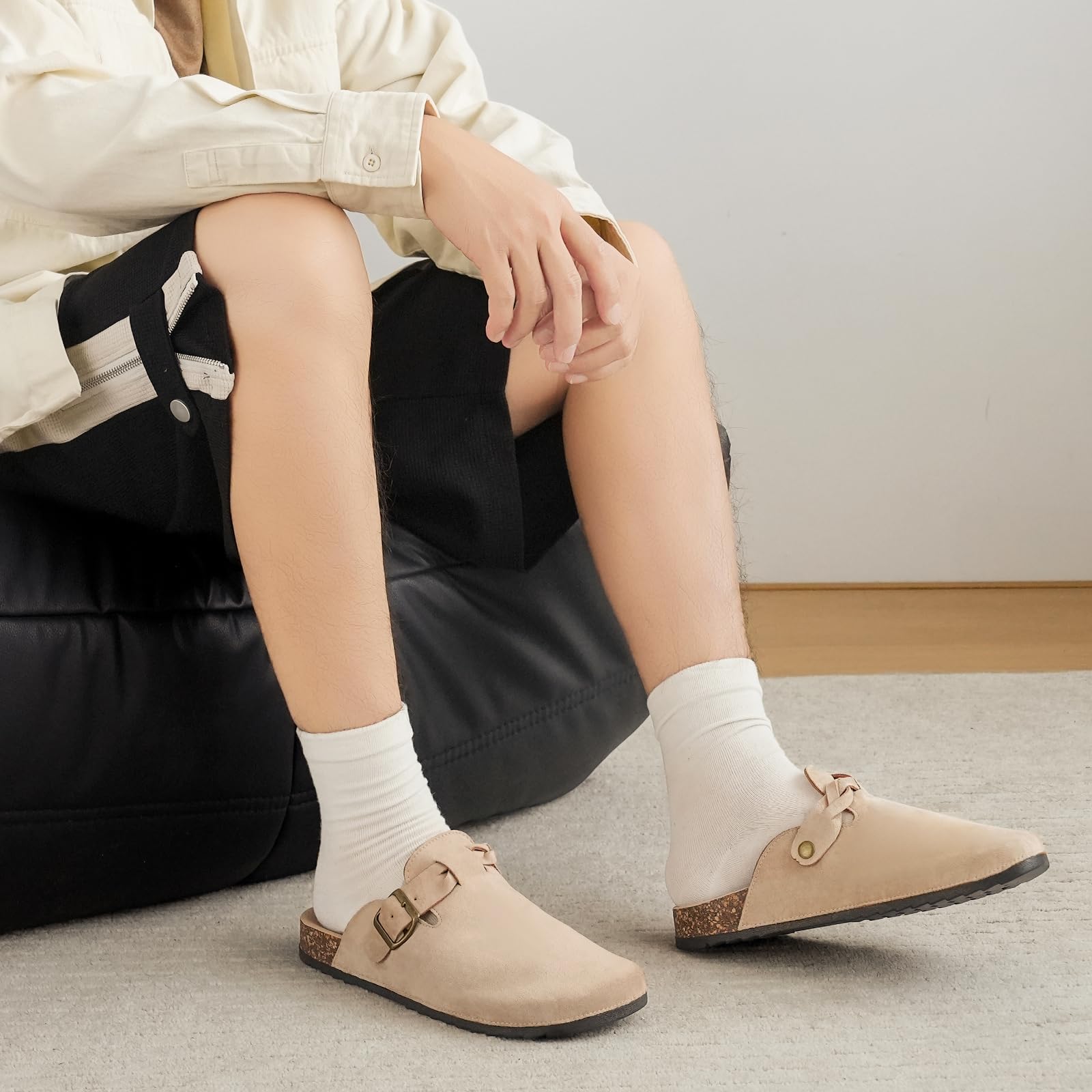 Women's Suede Clogs with Cork Footbed and Arch Support