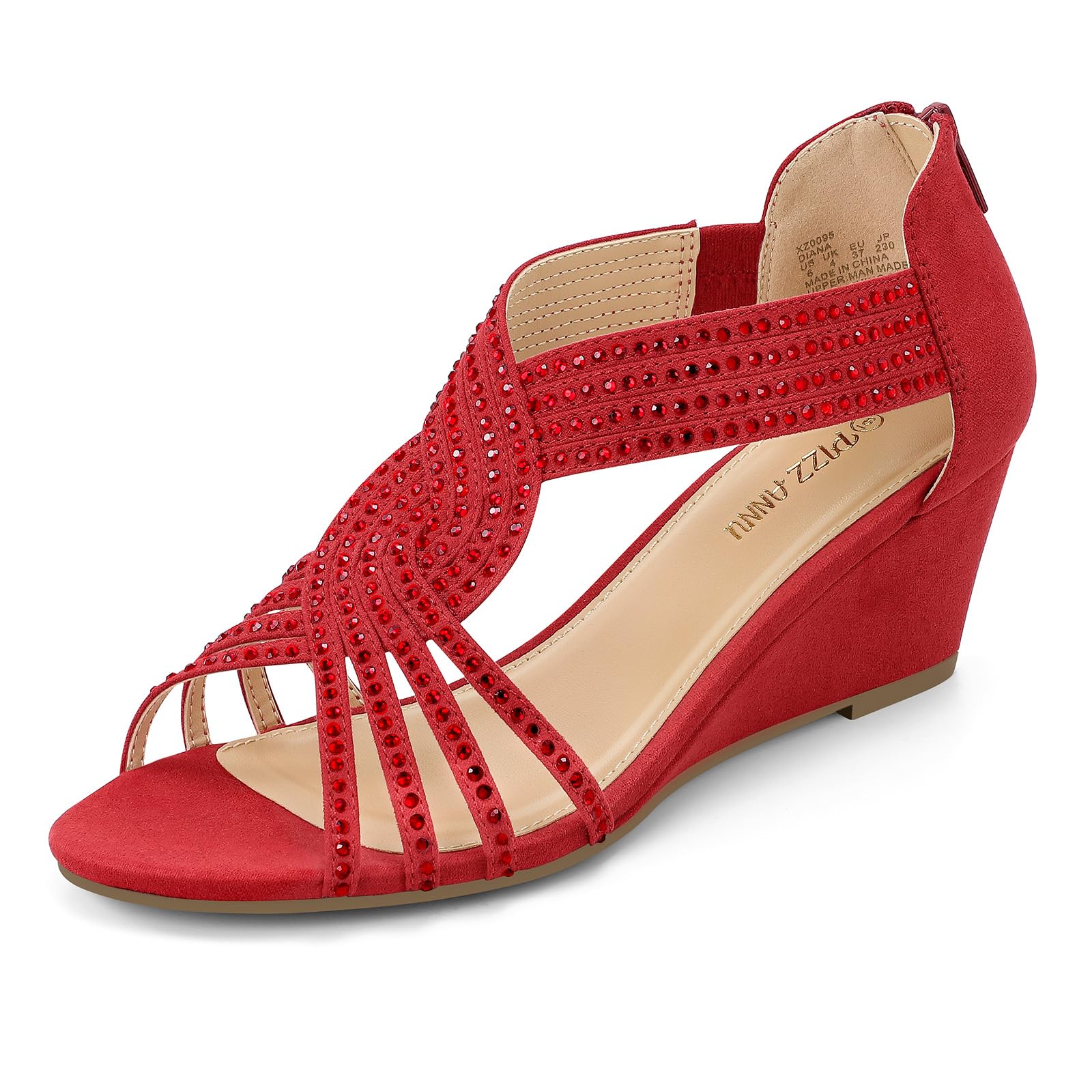 PIZZ ANNU Women's Diana Rhinestone Low-Wedge Sandals