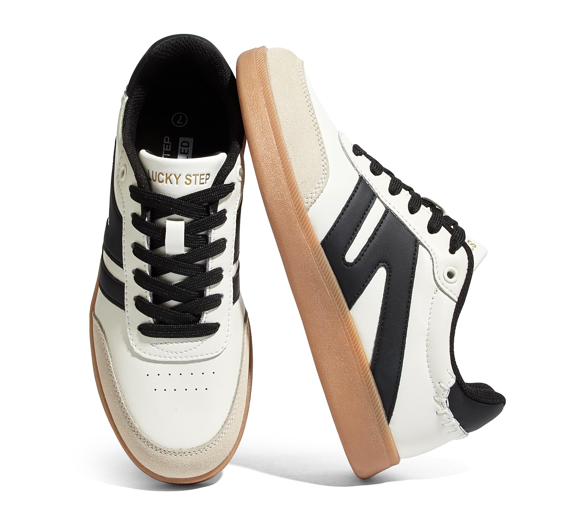 LUCKY STEP Women's Retro Leather Gum-Sole Sneakers