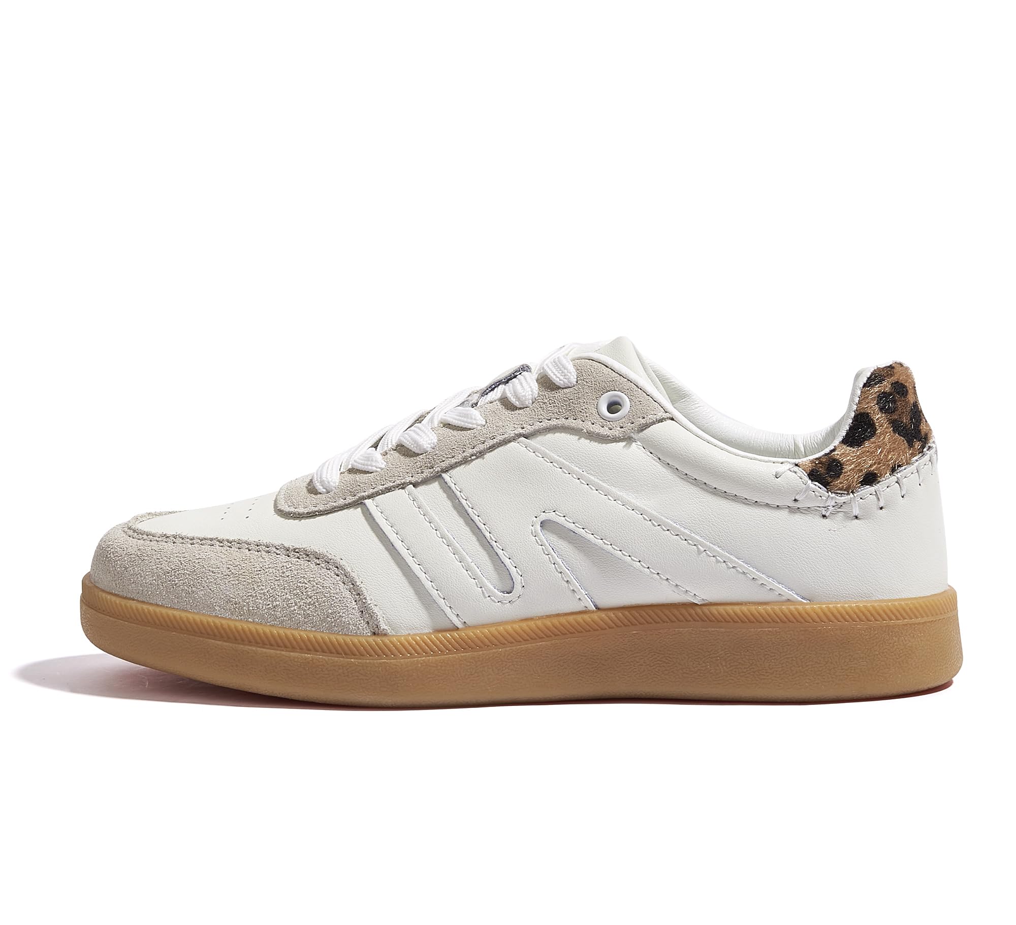 LUCKY STEP Women's Retro Leather Gum-Sole Sneakers
