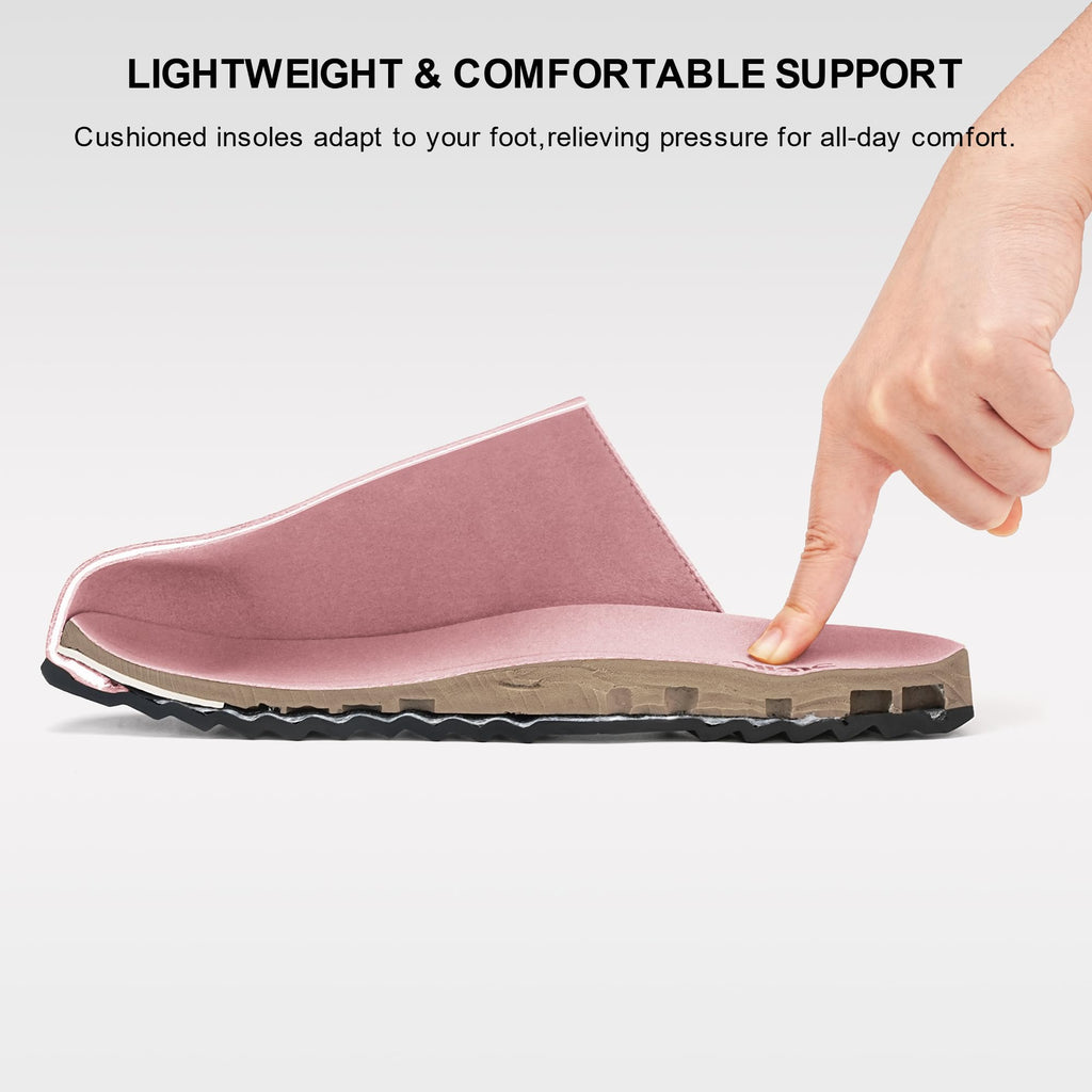 Women's Suede Clogs with Arch Support and Cork Footbed
