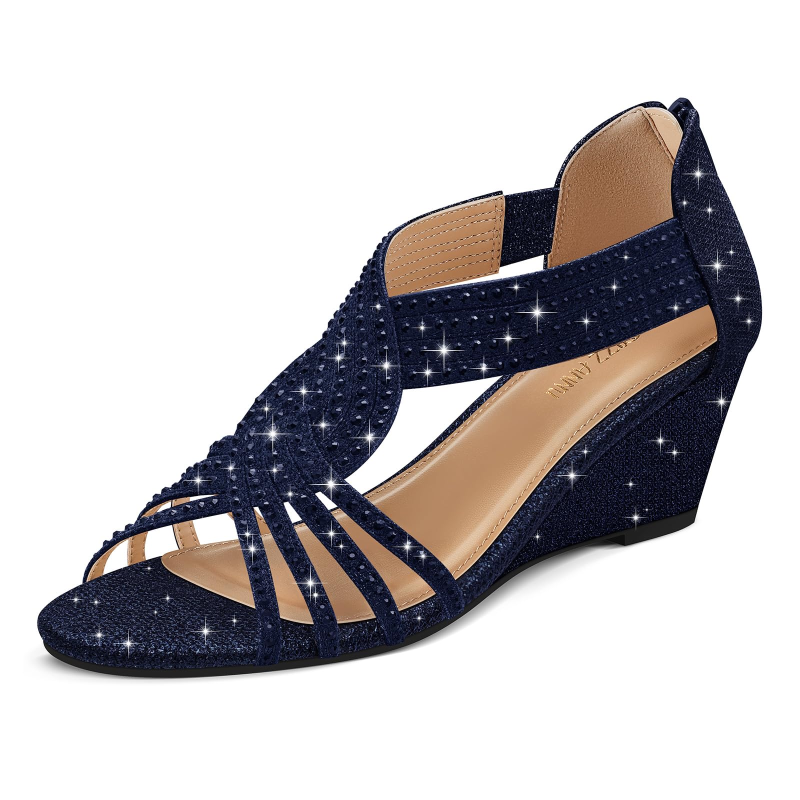 PIZZ ANNU Women's Diana Rhinestone Low-Wedge Sandals