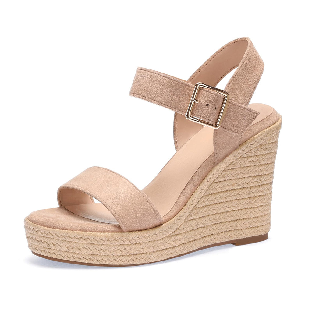 SUMOJIU Wedges for Women, Espadrille Platform Sandals, Comfortable Open Toe Wedge Heels with Ankle Strap Buckle, Summer Vacation Casual Shoes