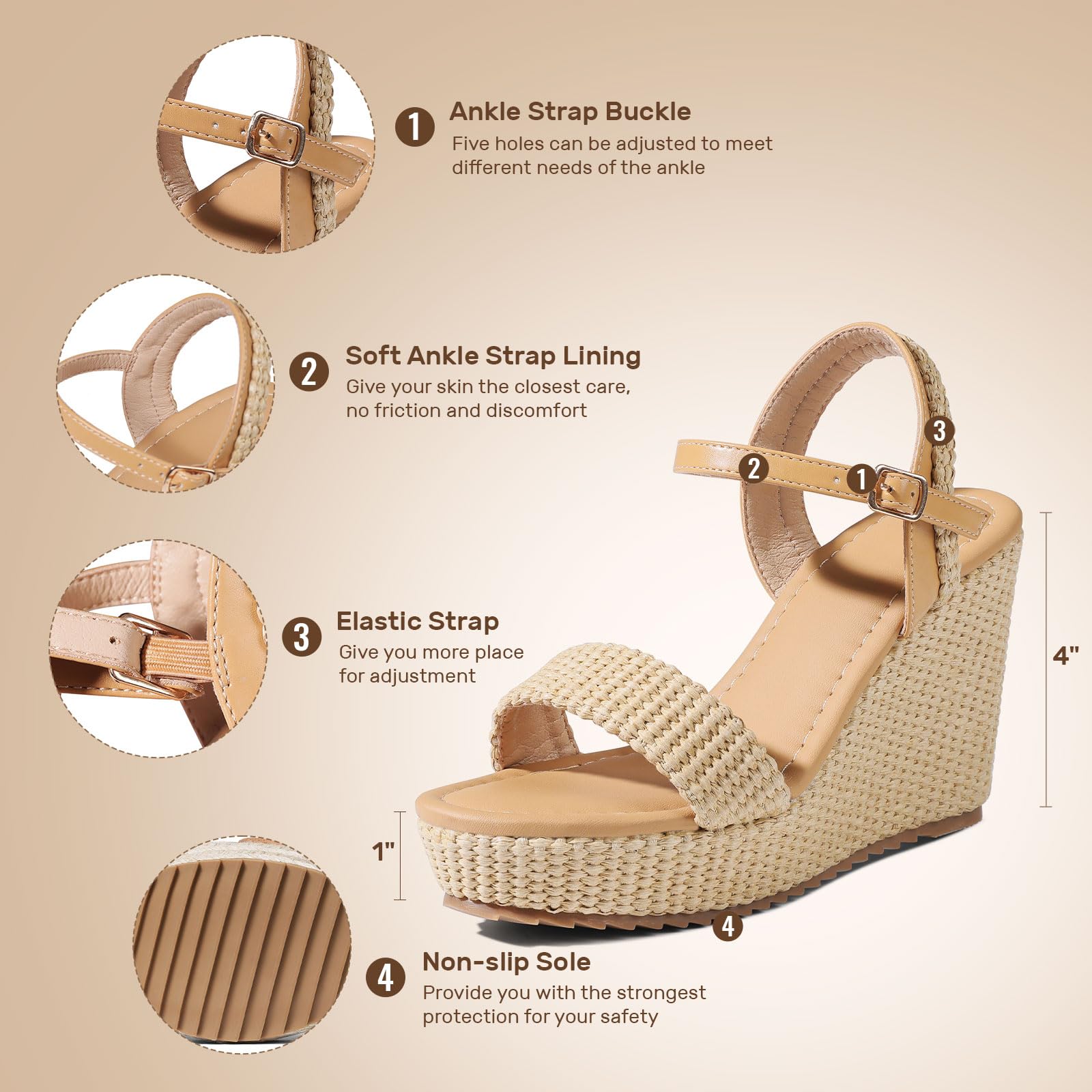 mikarka Women's Espadrille Wedge Sandals: Ankle Strap Platform Open Toe Wedges - Stylish High Heel Dressy Summer Wedges for Women, Inspired by Espadrilles