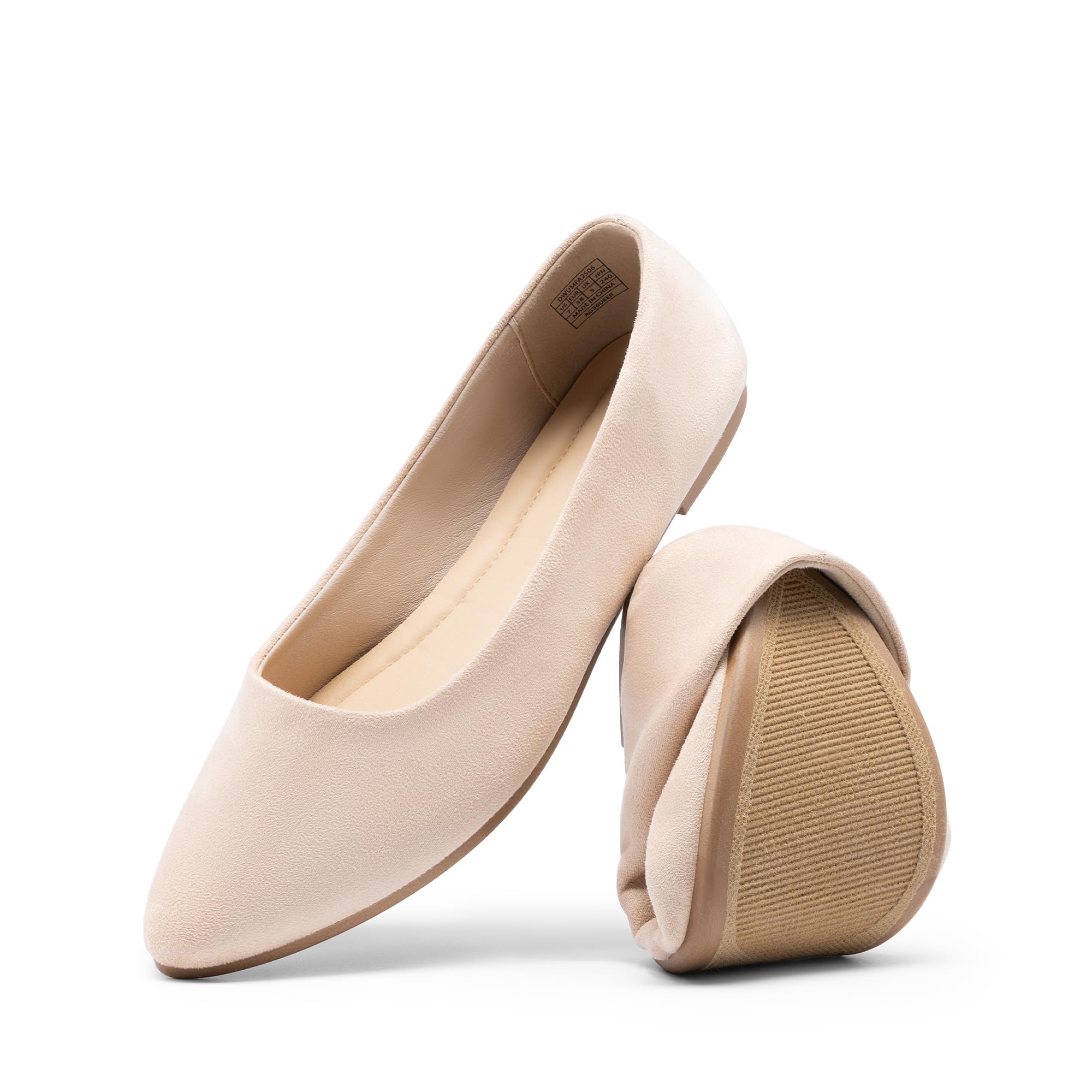 DREAM PAIRS Women's Pointed Toe Flats Comfortable Flexible Cushioned Slip On Business Work Office Casual Suede Ballet Flats Dress Shoes