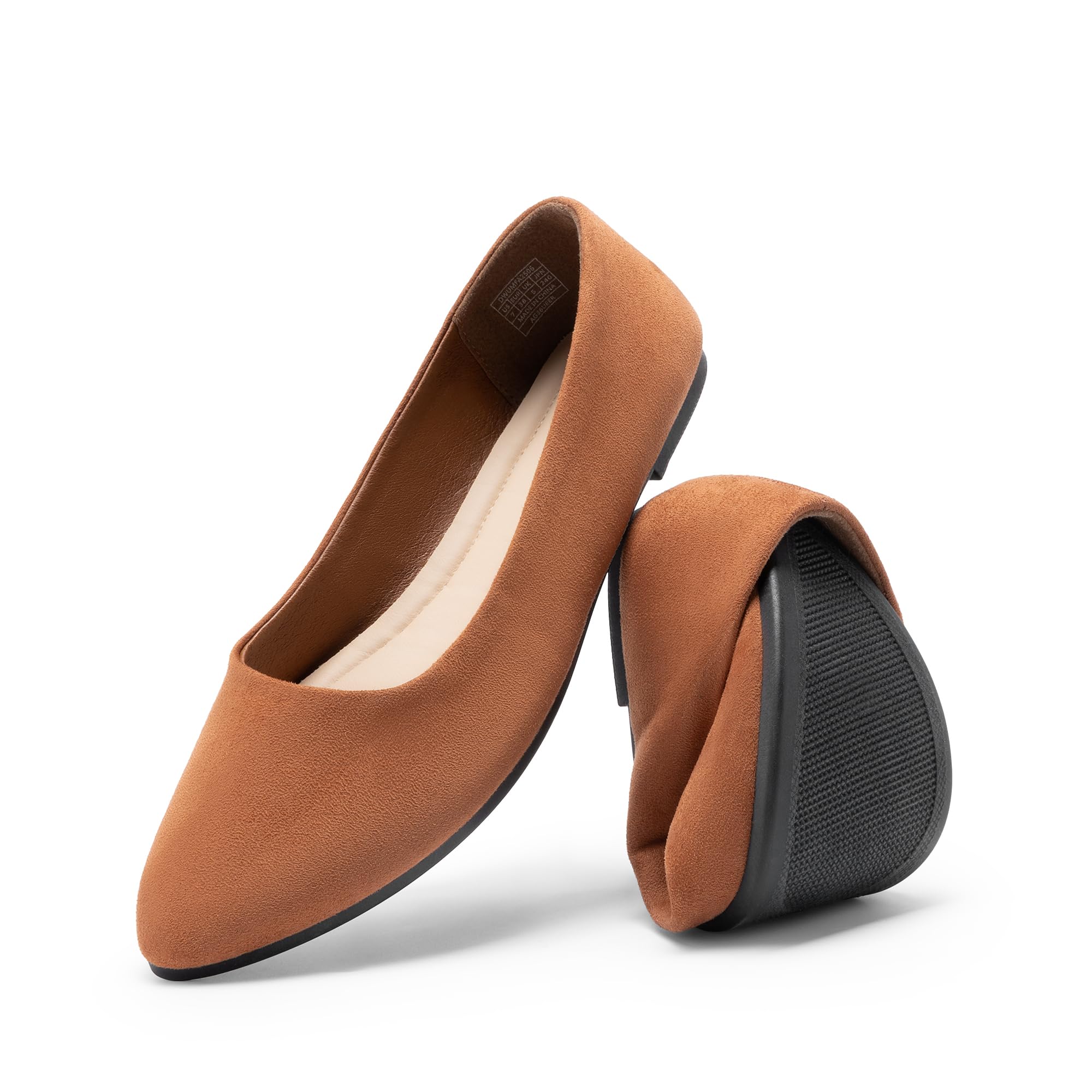 DREAM PAIRS Women's Pointed Toe Flats Comfortable Flexible Cushioned Slip On Business Work Office Casual Suede Ballet Flats Dress Shoes