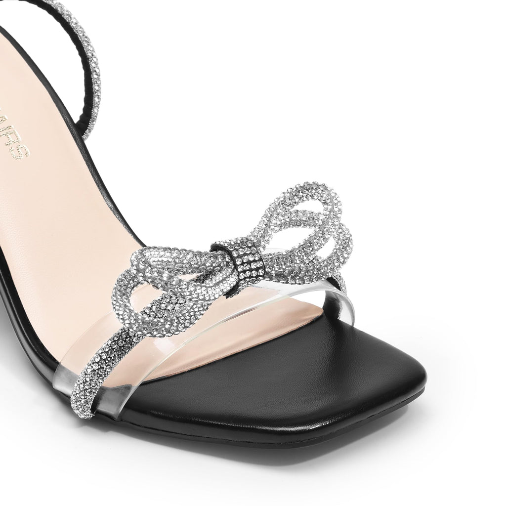 DREAM PAIRS Women's Crystal Bow Square-Toe Dress Sandals