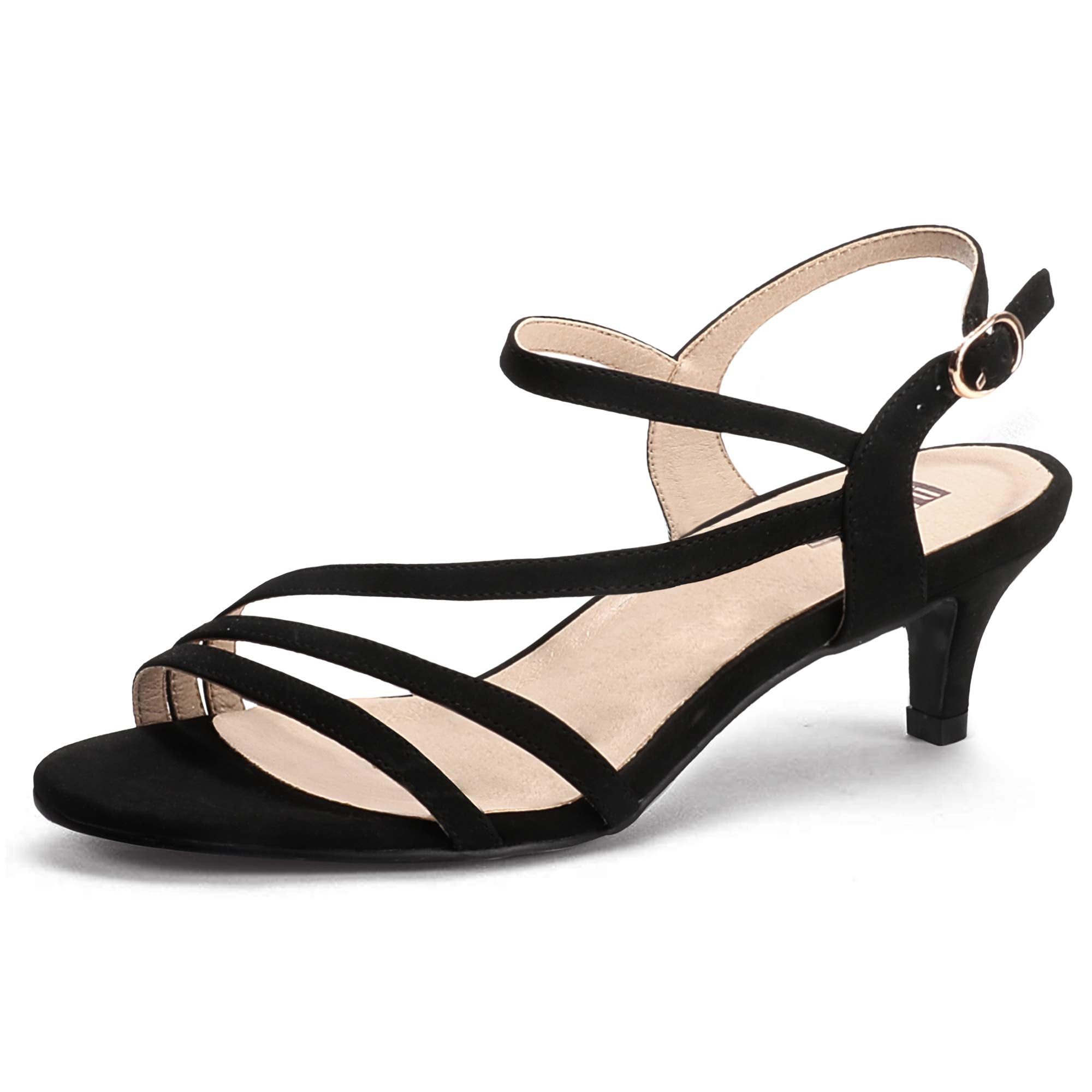 IDIFU Women's Strappy Low Kitten-Heel Dress Sandals