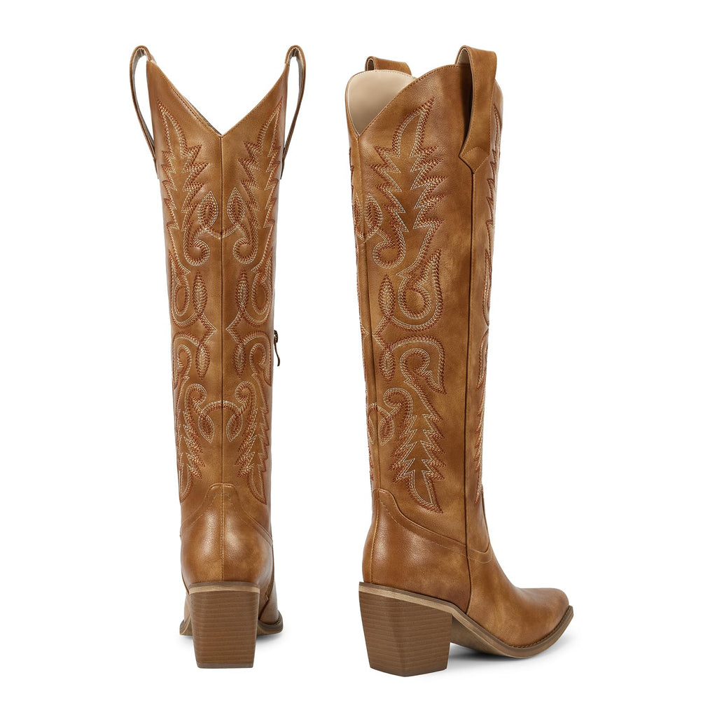 WETKISS Women's Pointed-Toe Western Cowboy Boots