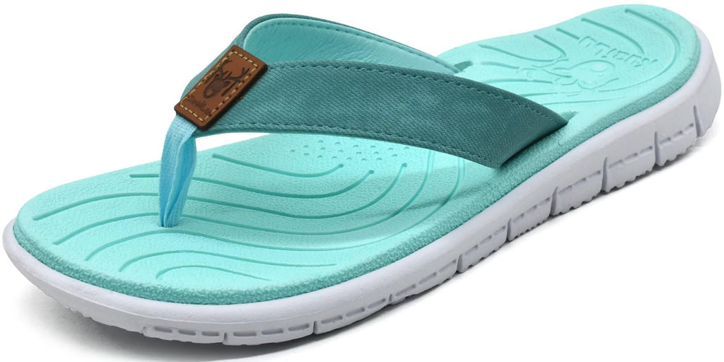 KuaiLu Womens Casual Flip Flops with Comfortable Arch Support Yoga Mat Summer Beach Walking Thong Cushion Sandals Lightweight Flats Non-Slip Shoes Indoor Outdoor