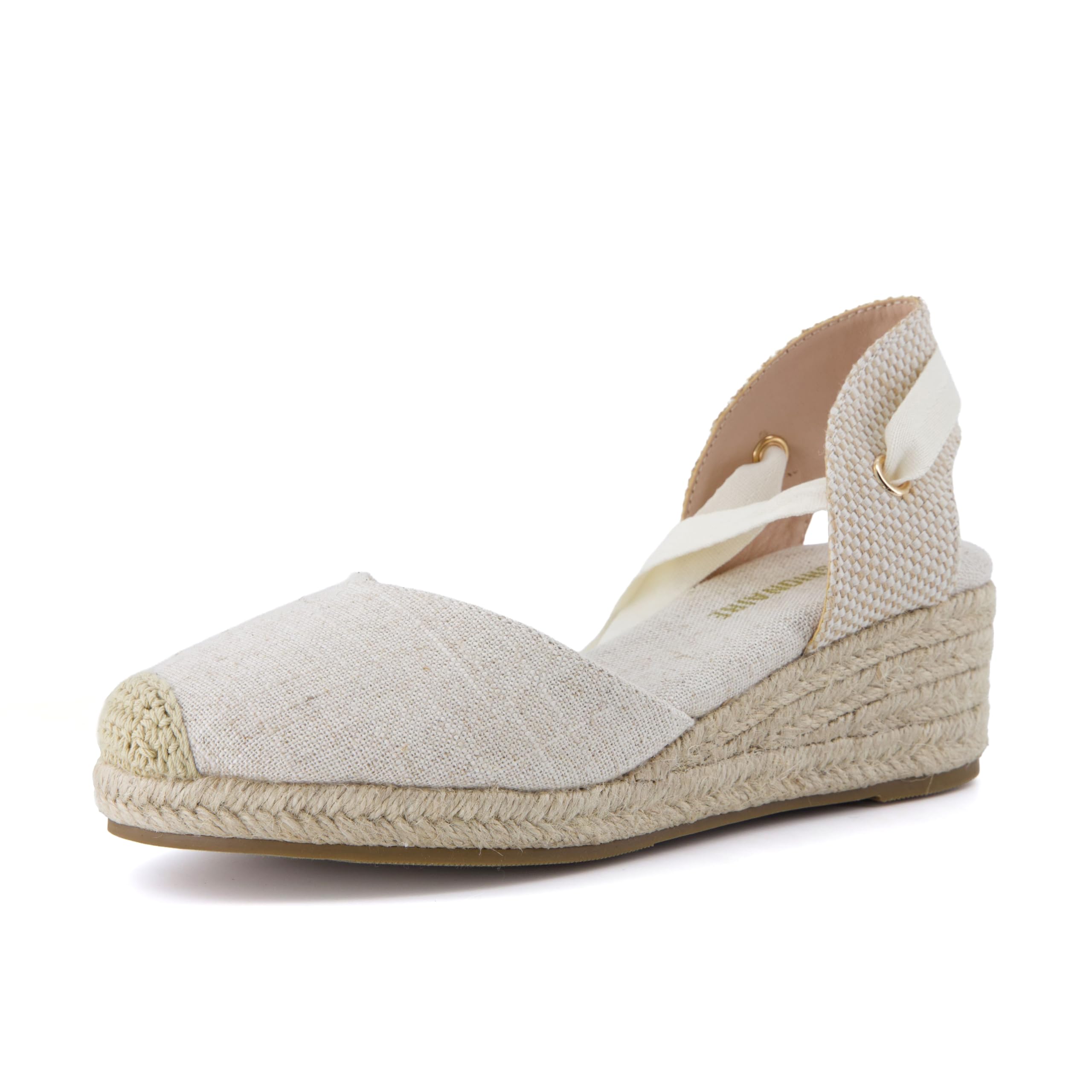 CUSHIONAIRE Bonita Platform Espadrille Wedge Sandals for Women, Closed Toe Lace Up Ankle Wrap Dressy Everyday Womens Heels