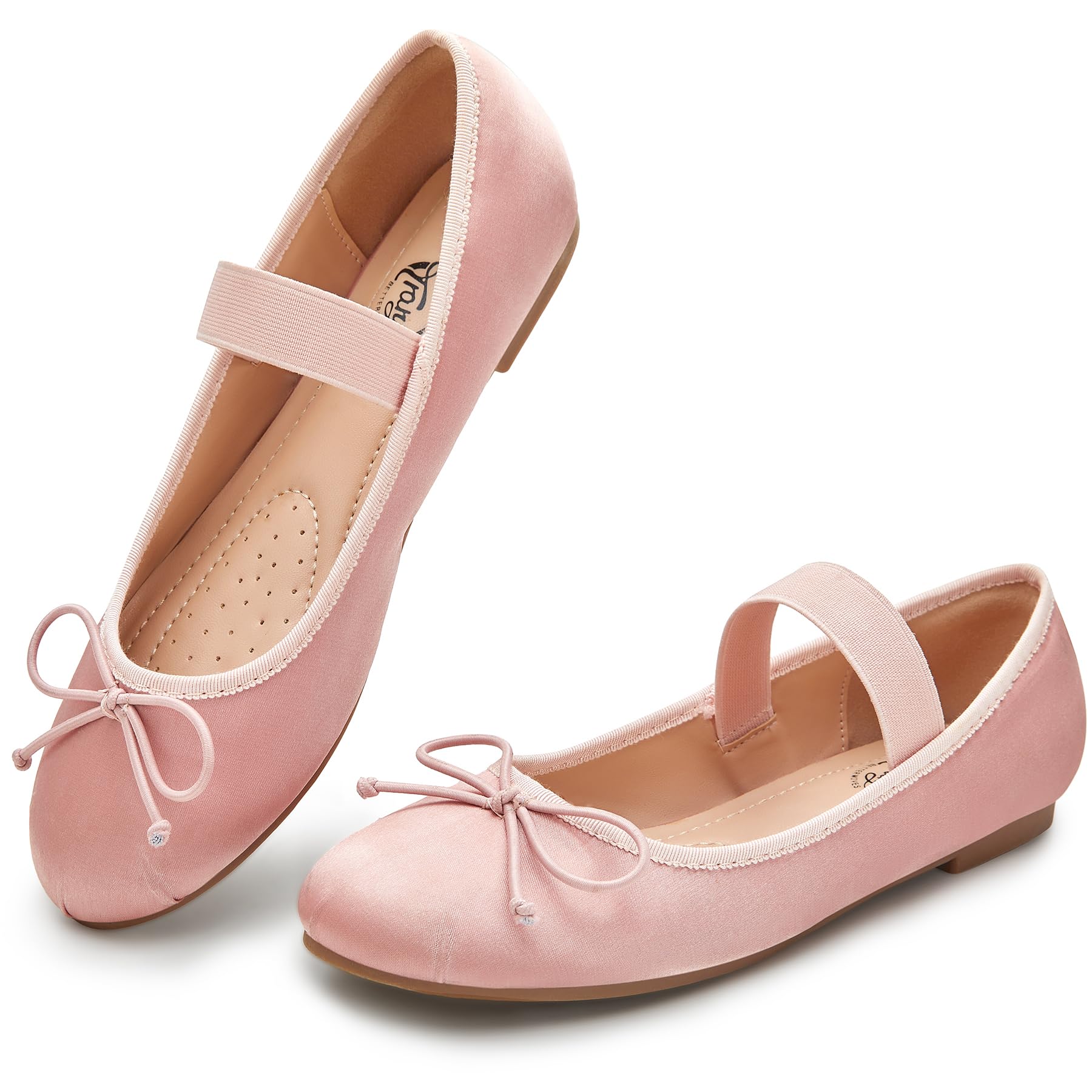 Trary Flats for Women Closed Round Toe Ballet Flats Mary Jane Shoes Women with Elastic Strap Cute Bowknot Comfortable Dress Shoes for All-Year Daily Work Casual Wear